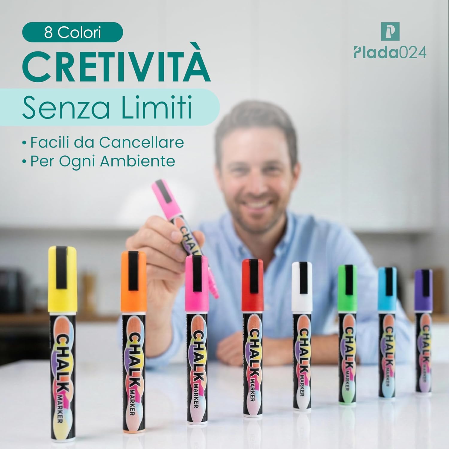 Thumbnail 6 de Pennarelli Lavagna Bianca Cancellabile – Set 8 Colori con Punta Reversibile da 6 mm per Lavagne Magnetiche e Whiteboard