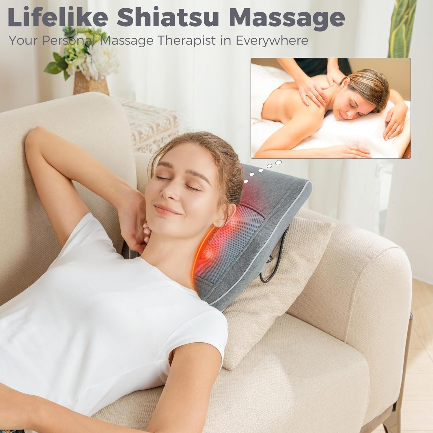 Thumbnail 4 de Brelley Massage cervicales et cou avec chaleur et tête shiatsu rotative bidirectionnelle (gris)