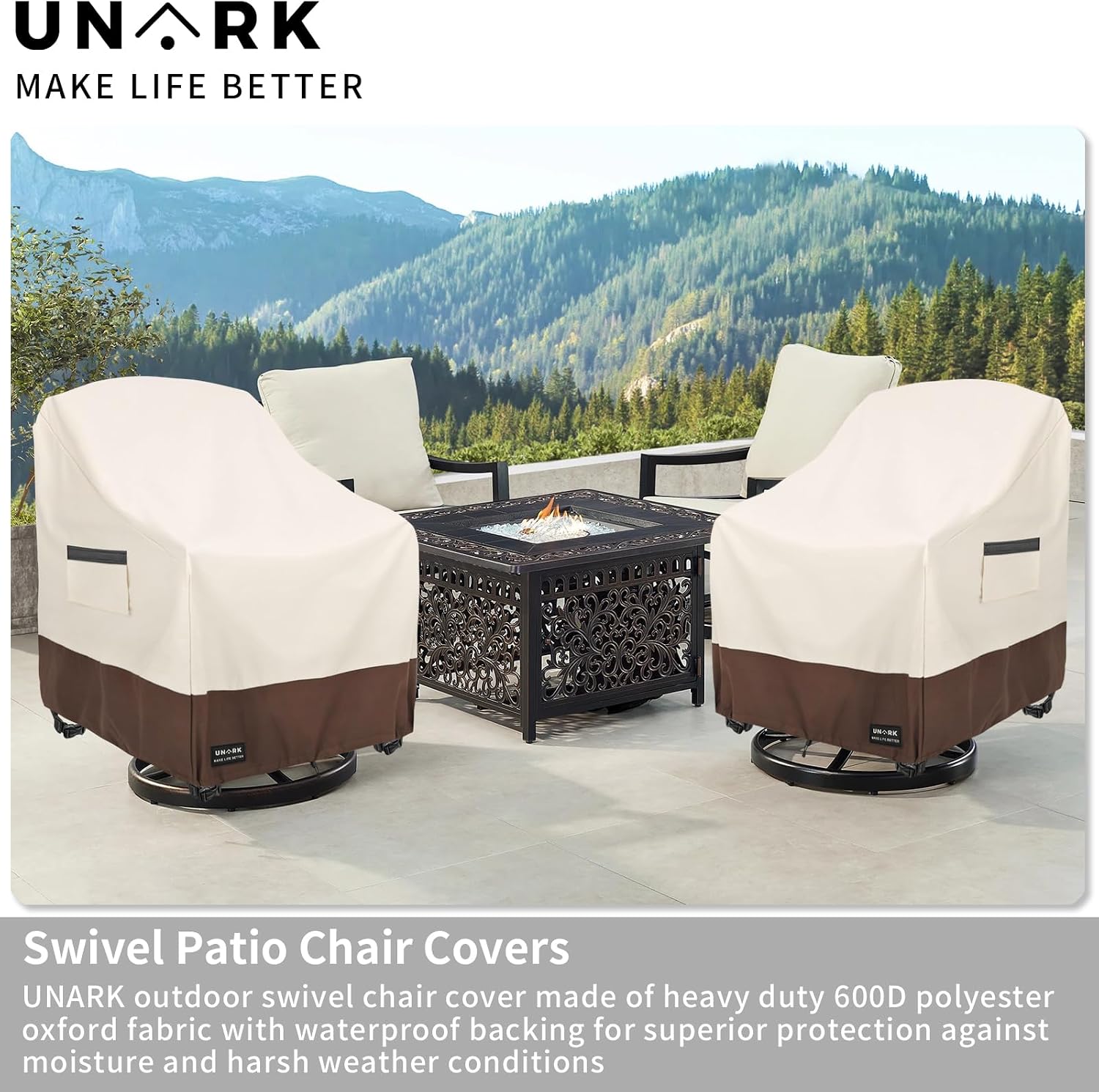 Detalle 2 de UNARK 01-SFZ-L-Zhuangse-4pack Swivel Patio Chair Covers, 600D, 4-Pack