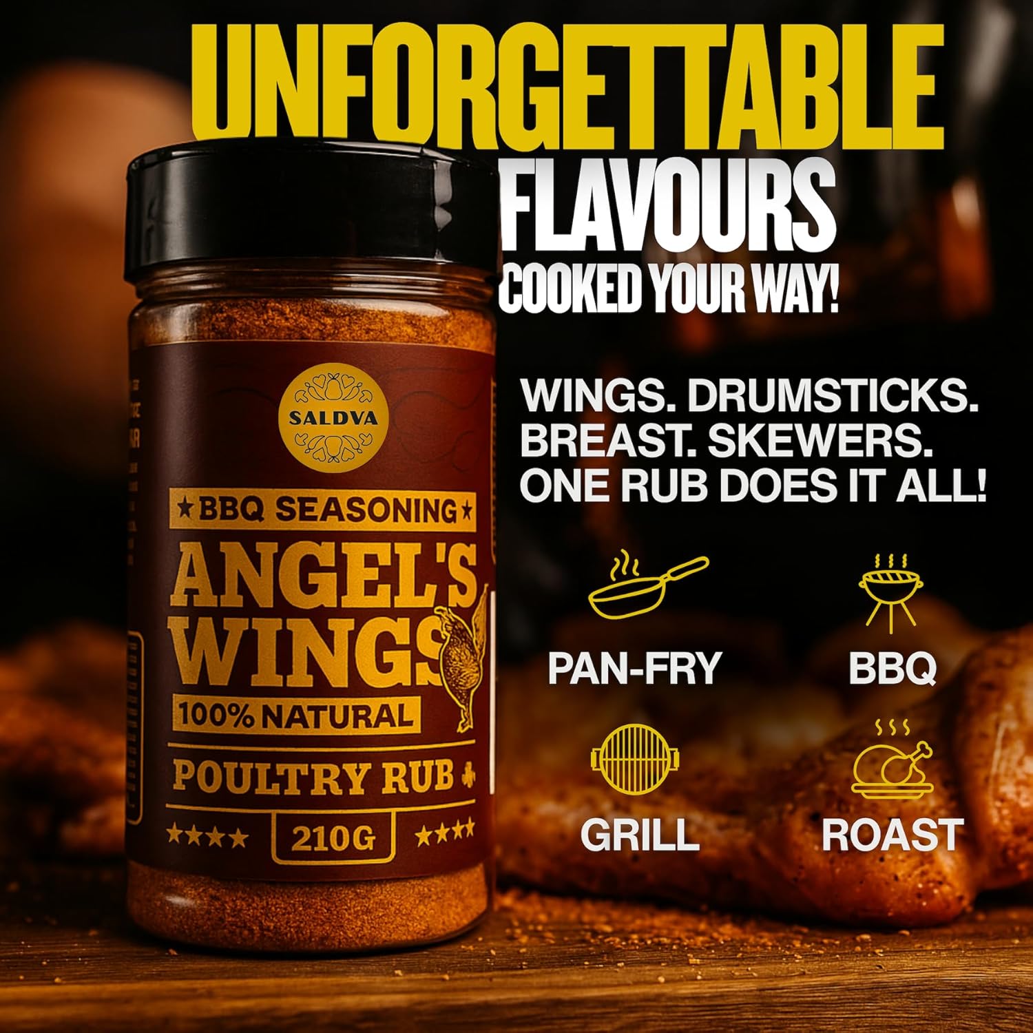 Detalle 2 de SALDVA Angel's Wings assaisonnement poulet barbecue 210 g