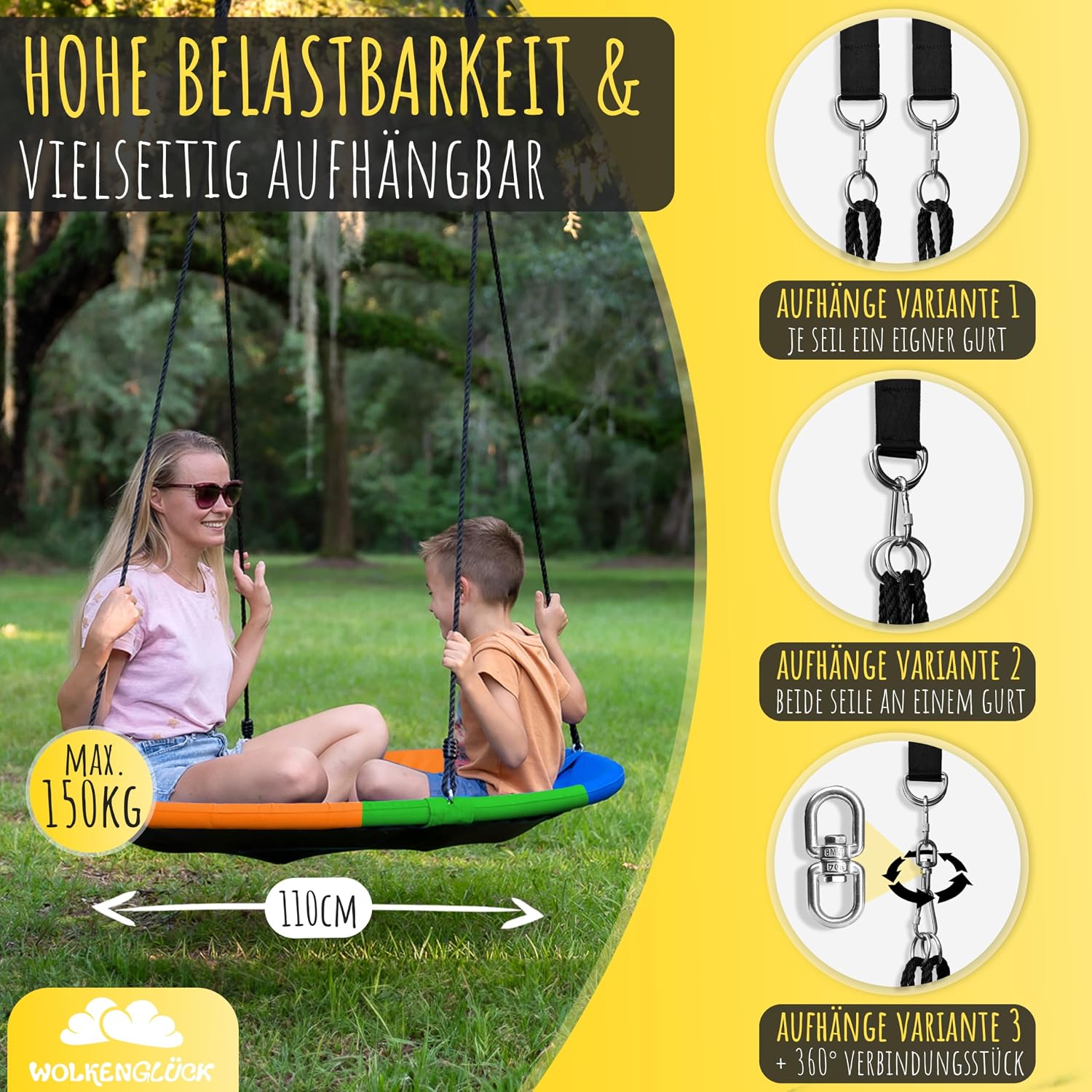 Thumbnail 4 de WOLKENGLÜCK Nestschaukel 110 cm
