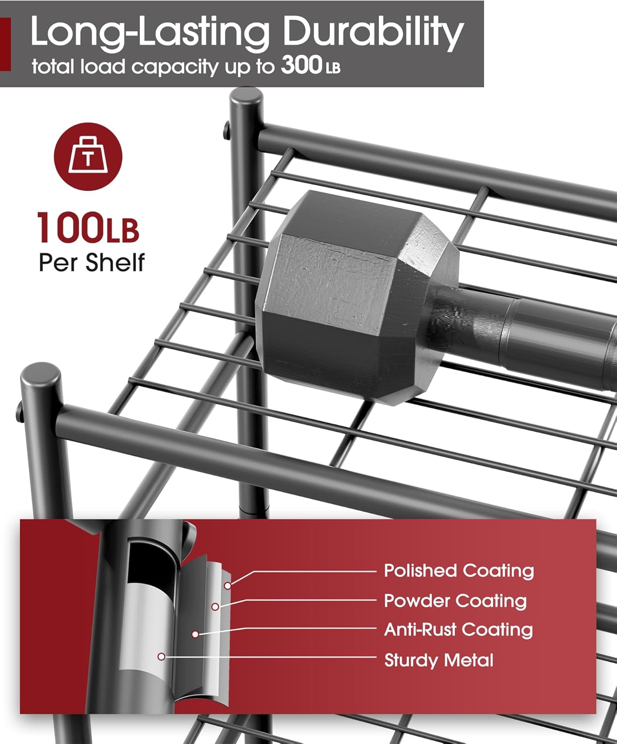 Detalle 2 de Sakugi 3-Tier Storage Shelves (18" x 12" x 30") — Metal Garage Shelf Organizer with Adjustable Leveling Feet
