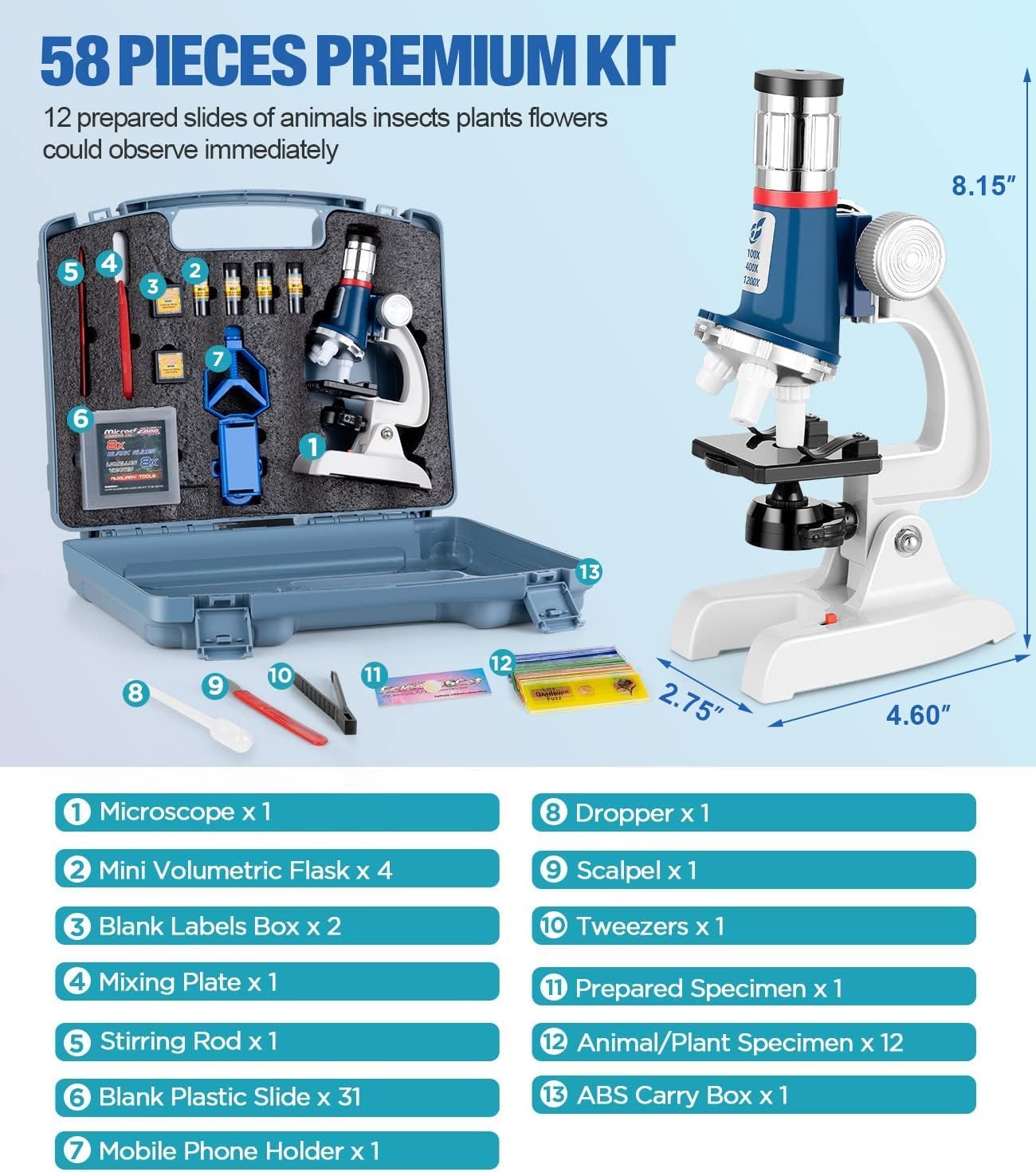 Thumbnail 4 de 58-Piece Kids Microscope Kit 100X–1200X 🔬