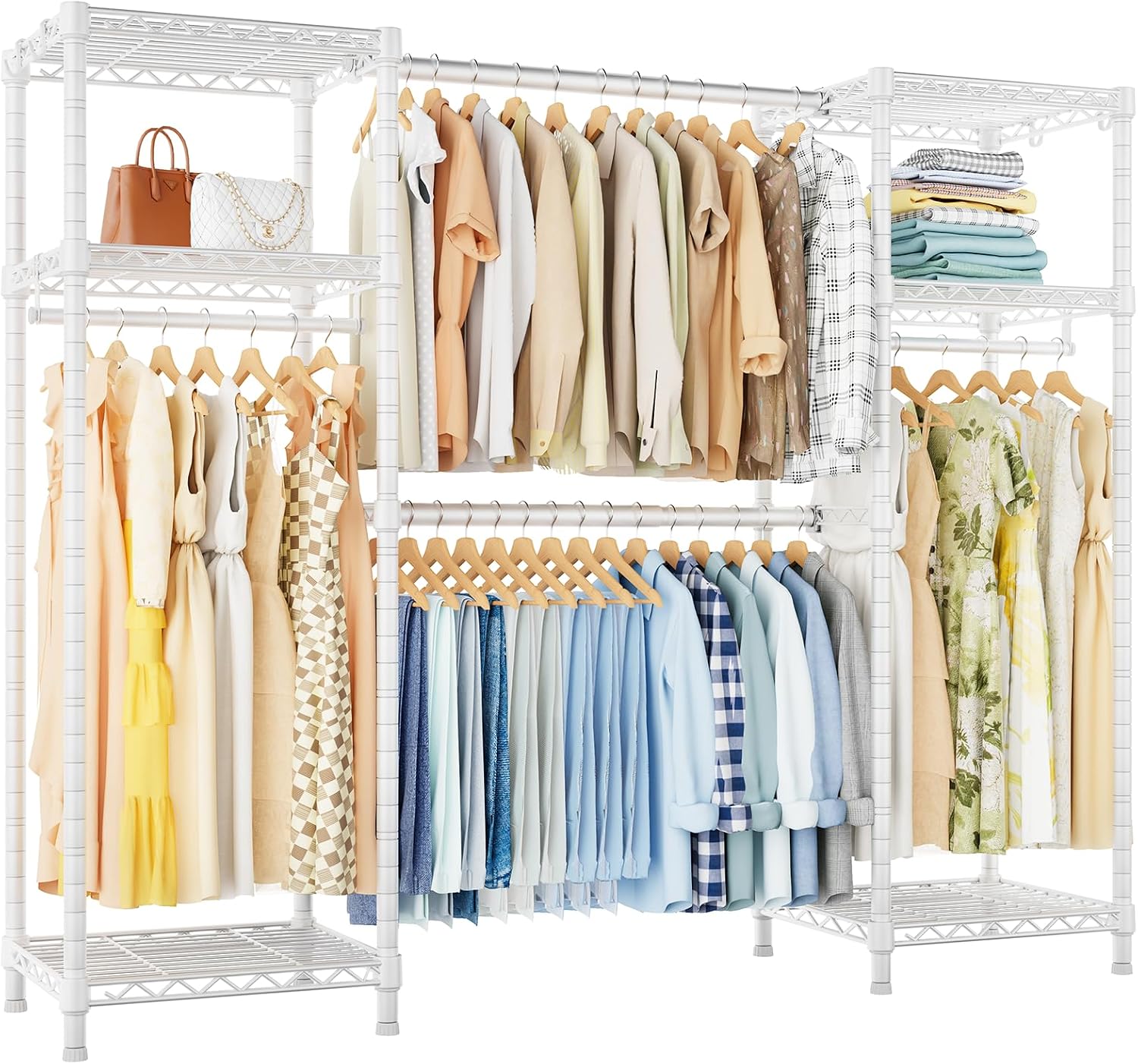 Detalle de Ulif E7 weiß Heavy-Duty Clothing Rail, Expandable Metal Rack with 6 Shelves