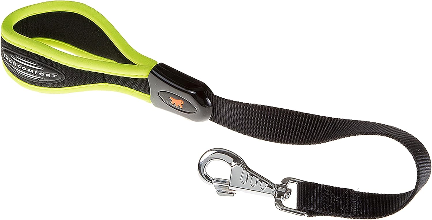Ferplast Laisse Courte ERGOFLUO – Laisse pour Chien de Grande Taille, poignée Ergonomique rembourrée, nylon, 55 cm x 2,5 cm, Jaune