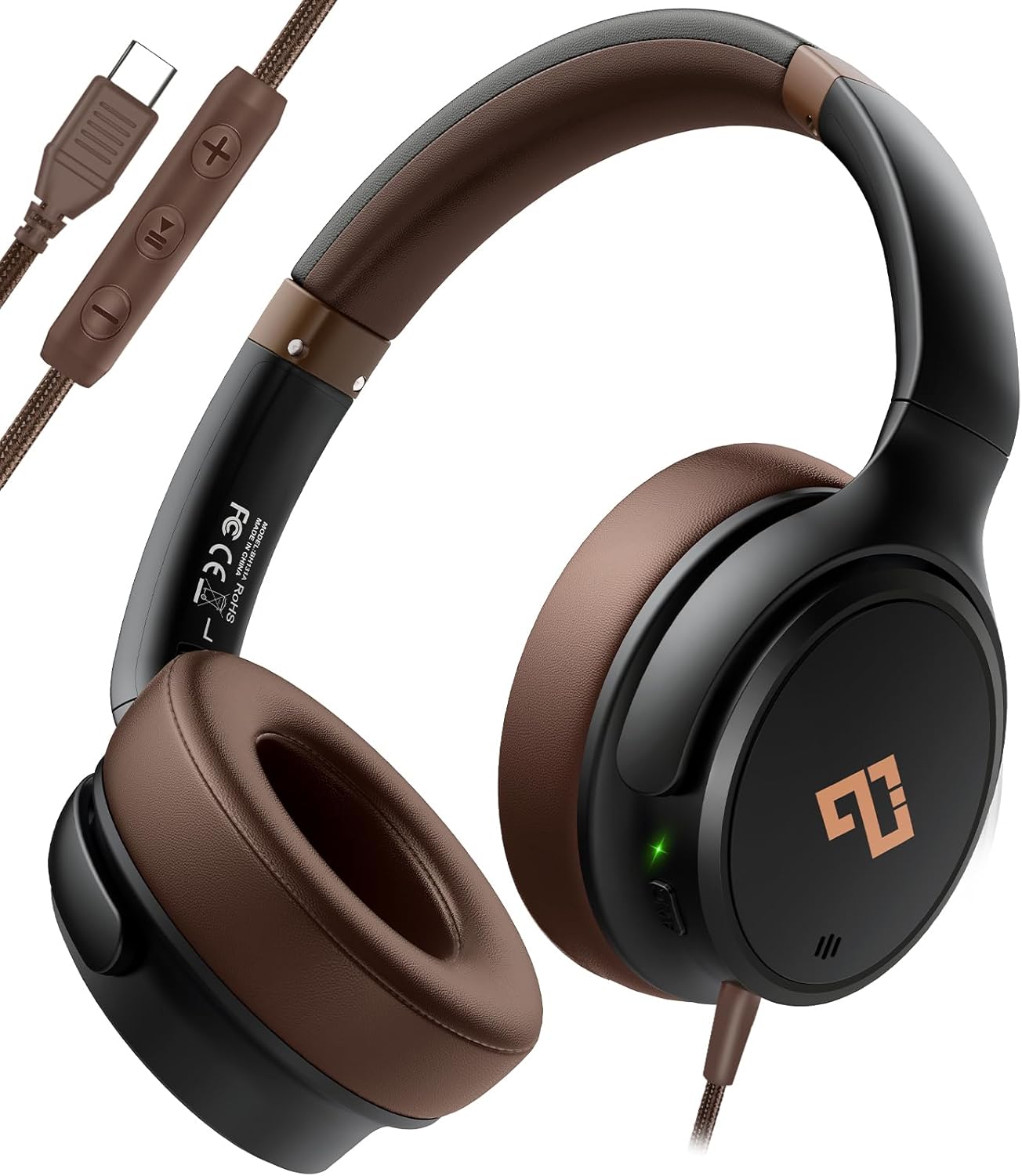 Detalle de USB-C Headphones Wired Over-Ear with 28dB ANC, Foldable, 195g, USB-C Connection