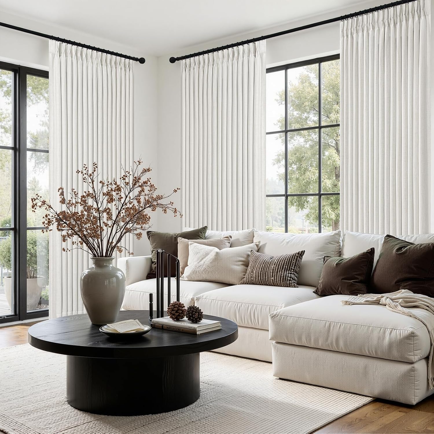 Detalle de LuxuNap 96-Inch Blackout Curtains, 50-Inch Linen-Blend Pinch Pleat Panels