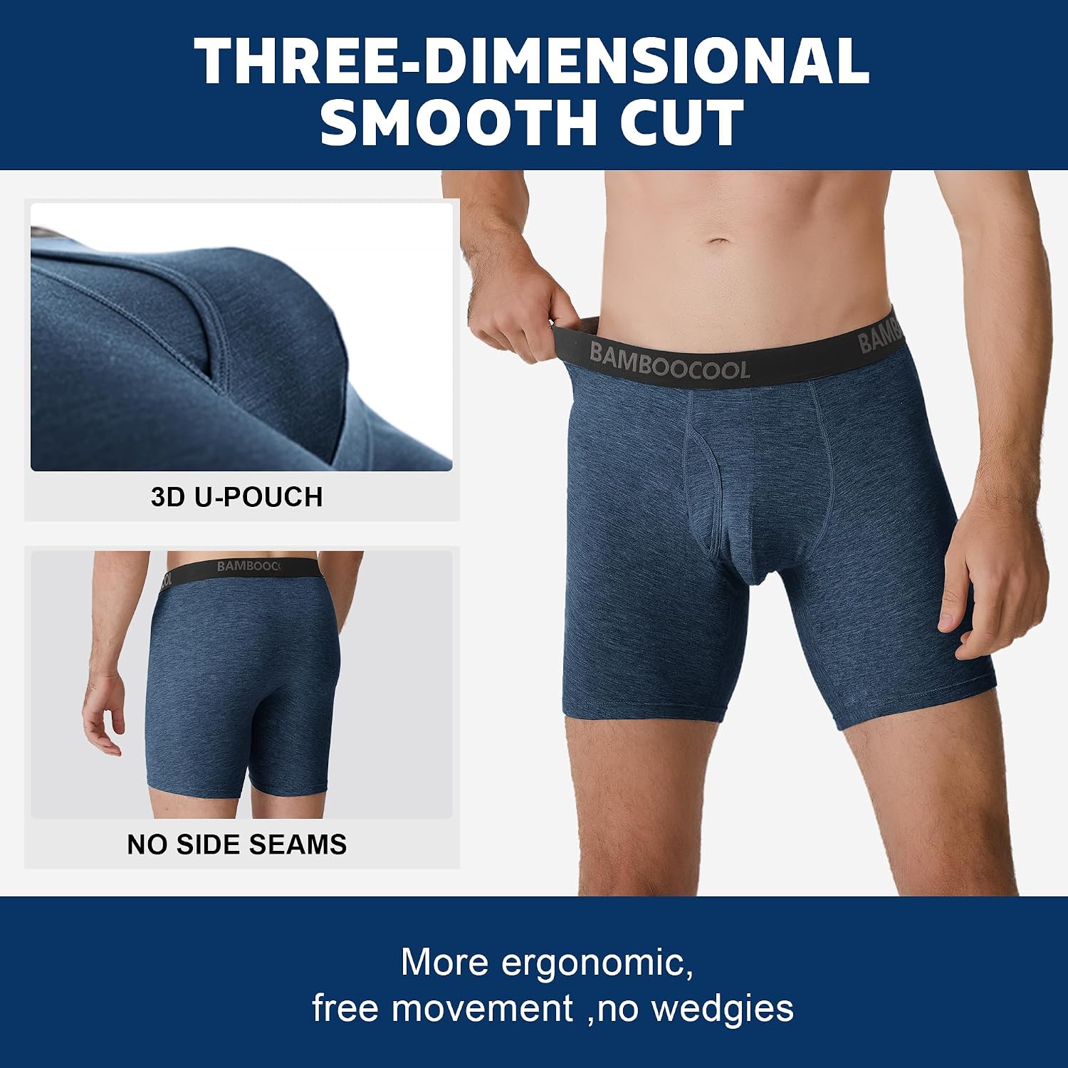 Detalle de BAMBOO COOL Men's Breathable Boxer Briefs with Fly and Moisture-Wicking Design