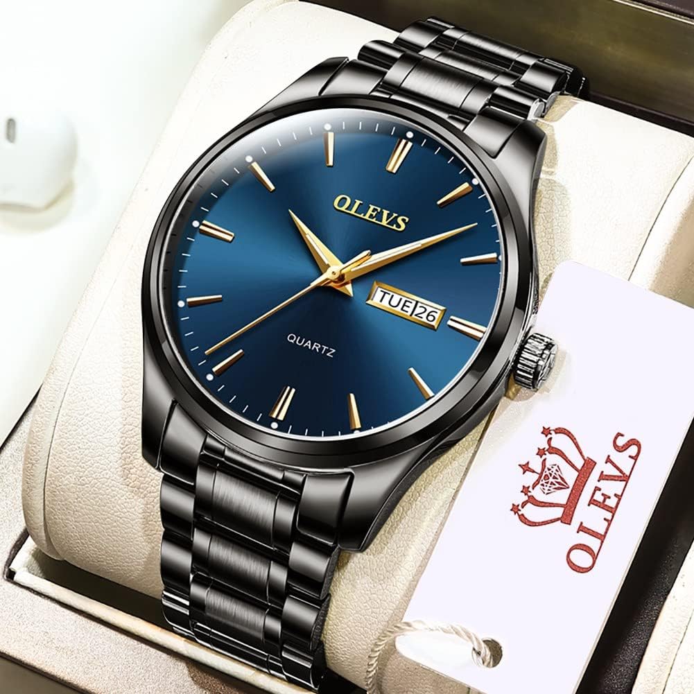 Detalle 2 de OLEVS Herrenuhr Goldene Schwarz Edelstahlarmband 40 mm