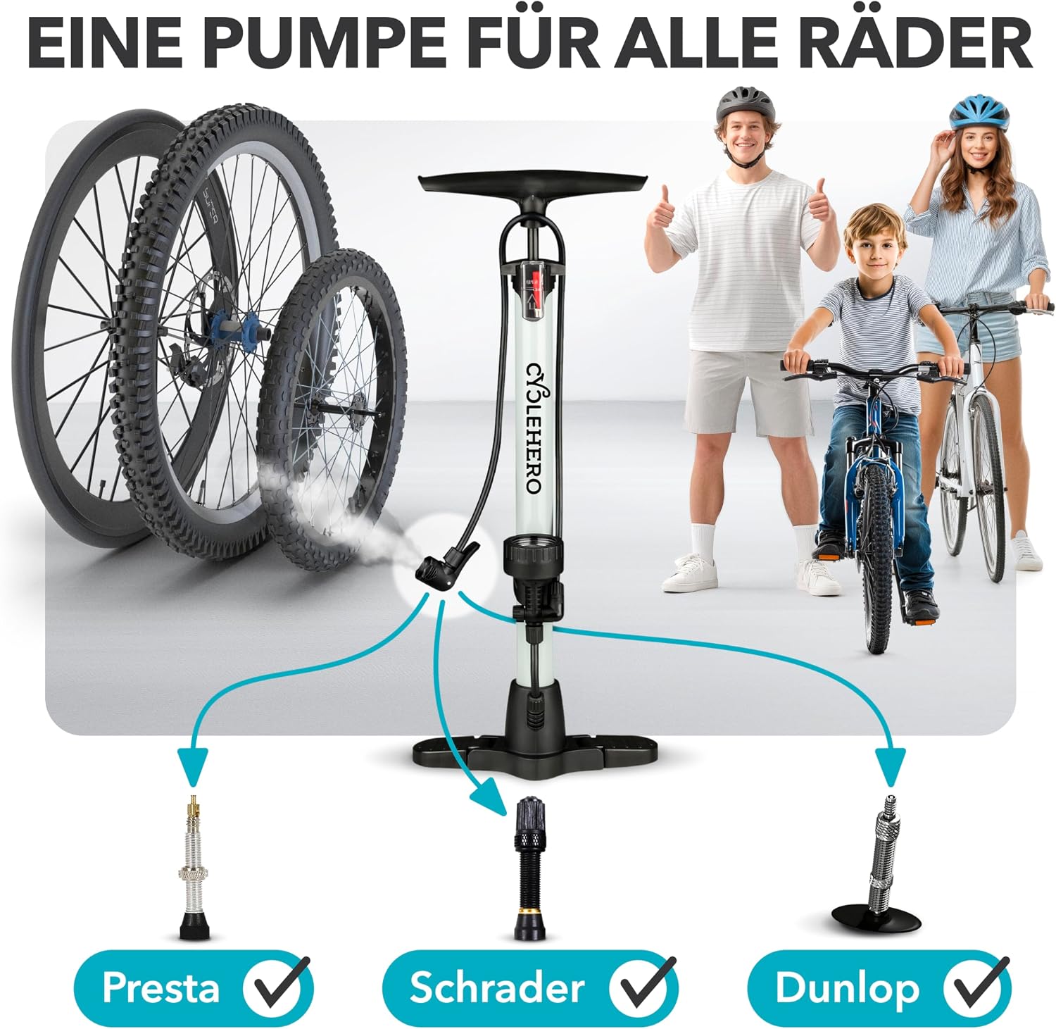 Detalle 2 de CYCLEHERO Fahrradpumpe Standluftpumpe 60 cm