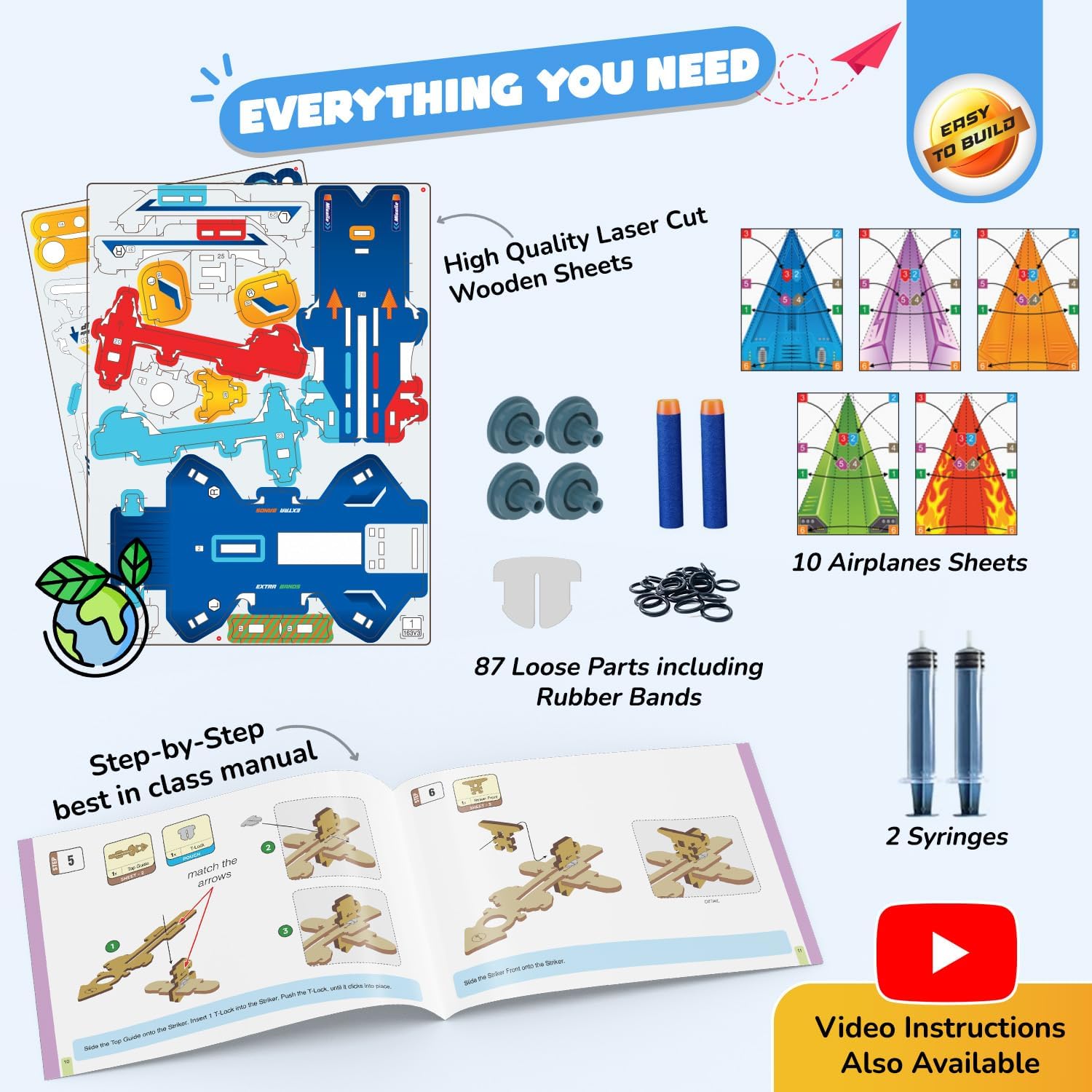 Detalle de Smartivity DIY 2in1 Hydraulic Paper Airplanes & Darts Launcher STEM Toy