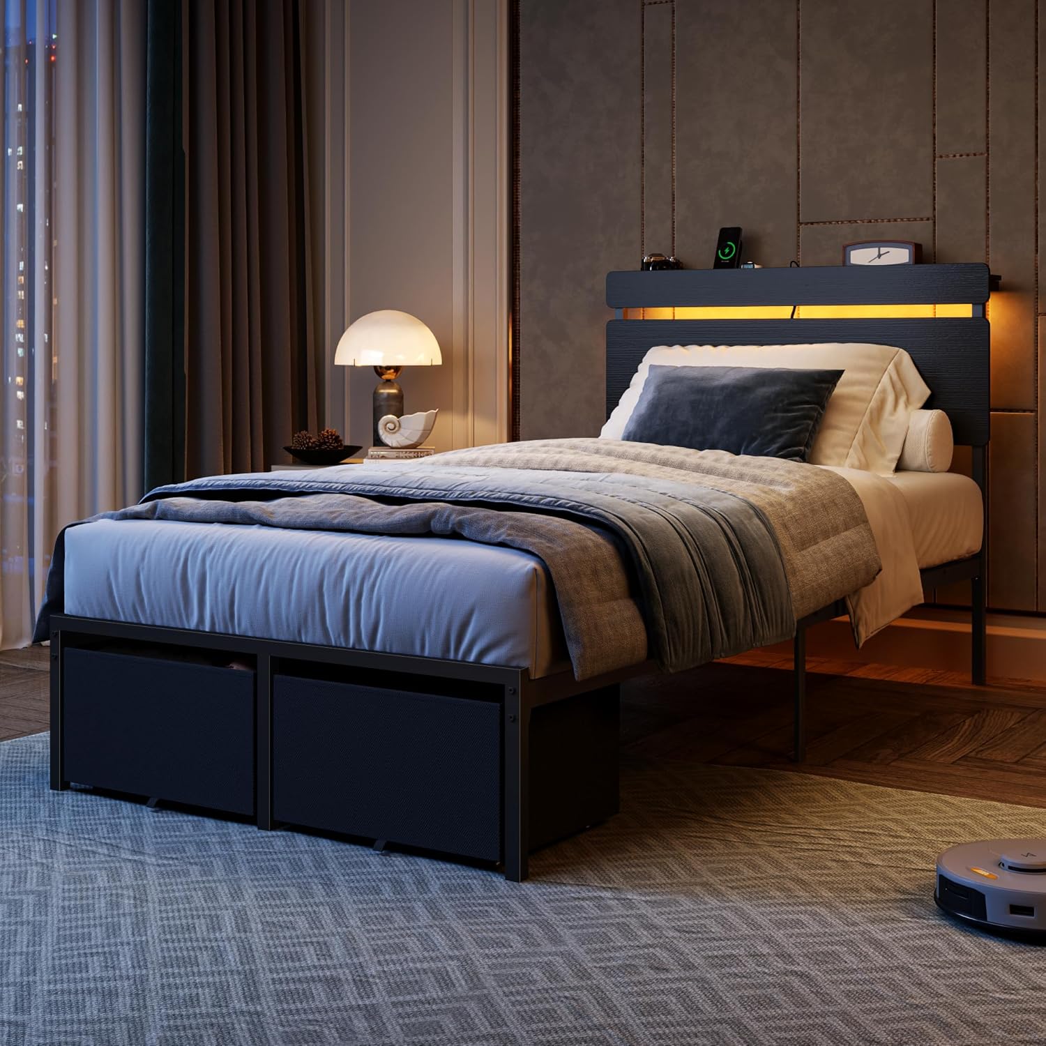 Detalle 1 de Forestell Twin Bed Frame with Wood Headboard