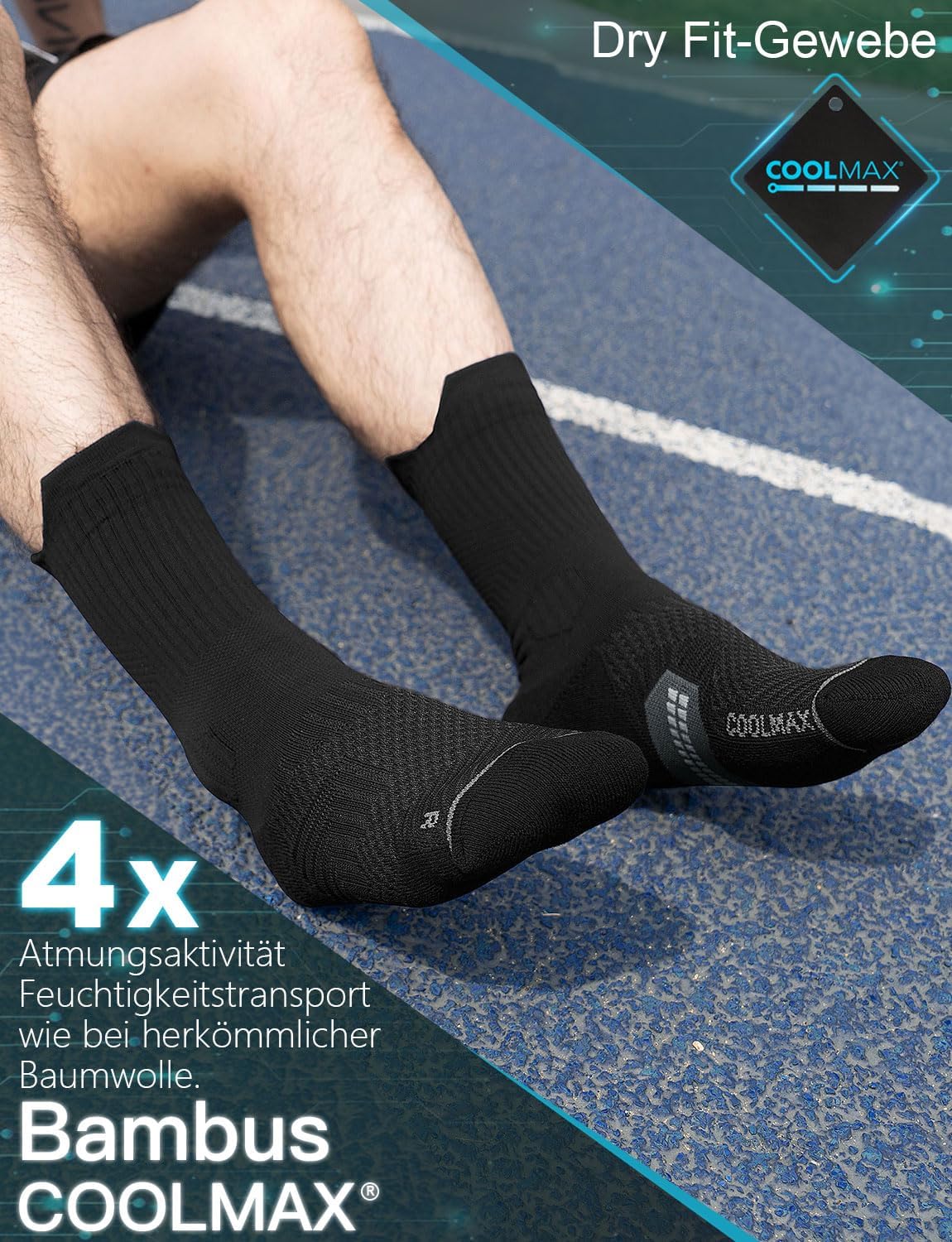 Detalle de Juclise Kompressions-Laufsocken mit Bambus Coolmax – Anti-Blasen, Wandern & Running