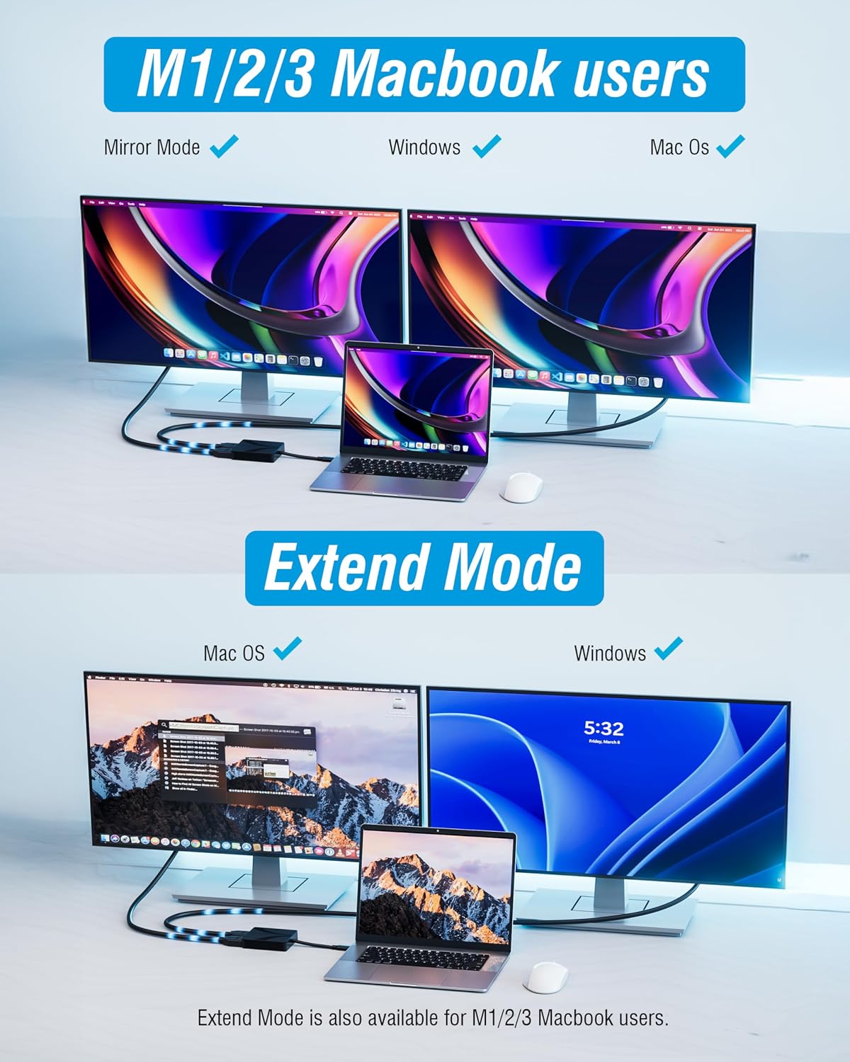 Thumbnail 4 de SABRENT Dual HDMI Adapter with DisplayLink for Mac (DA-CA2H) – USB-C/A to Dual Monitor 4K@60Hz