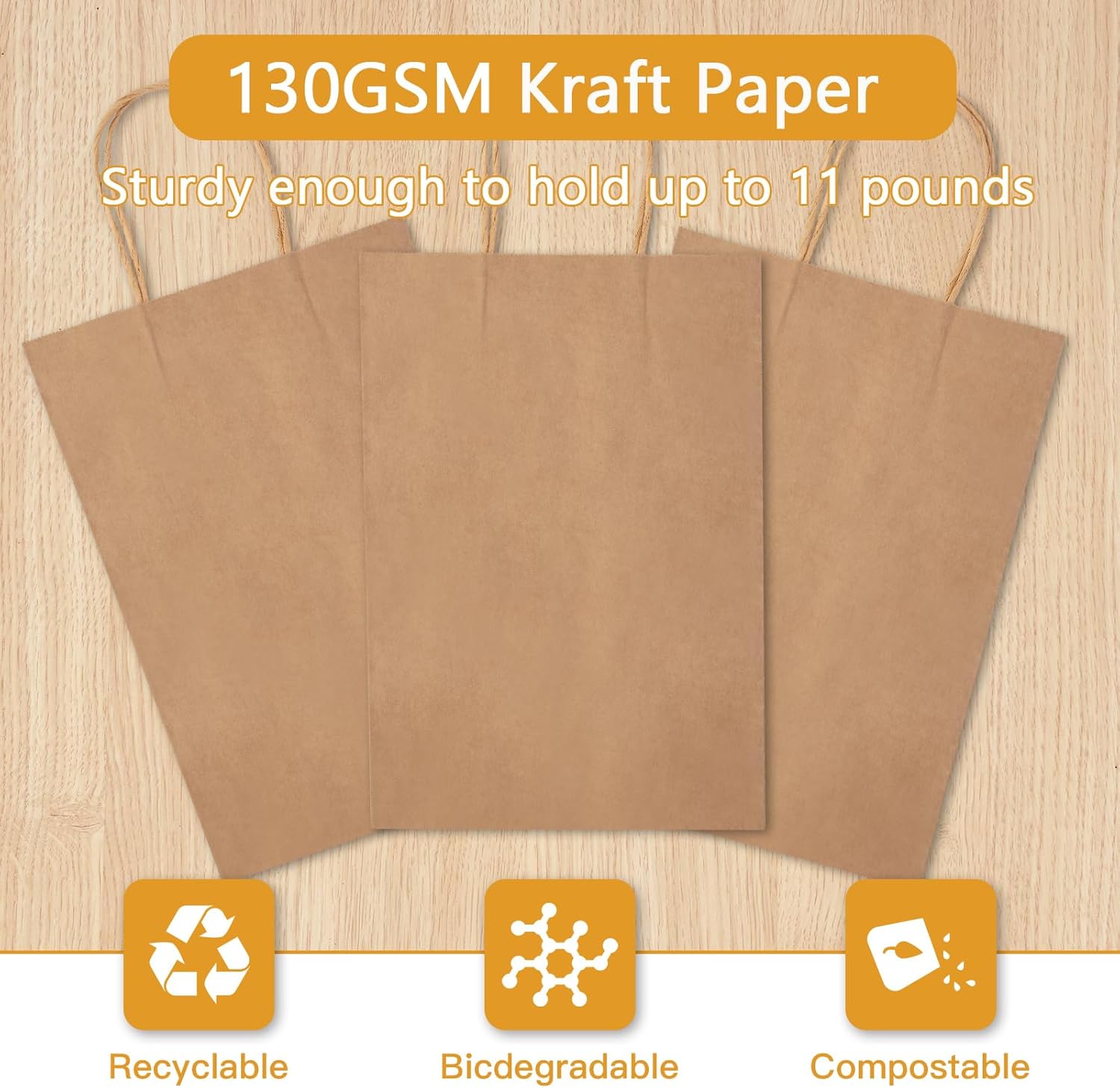 Detalle 2 de HAUSPROFI kraft paper bags 130gsm 27x21x11cm