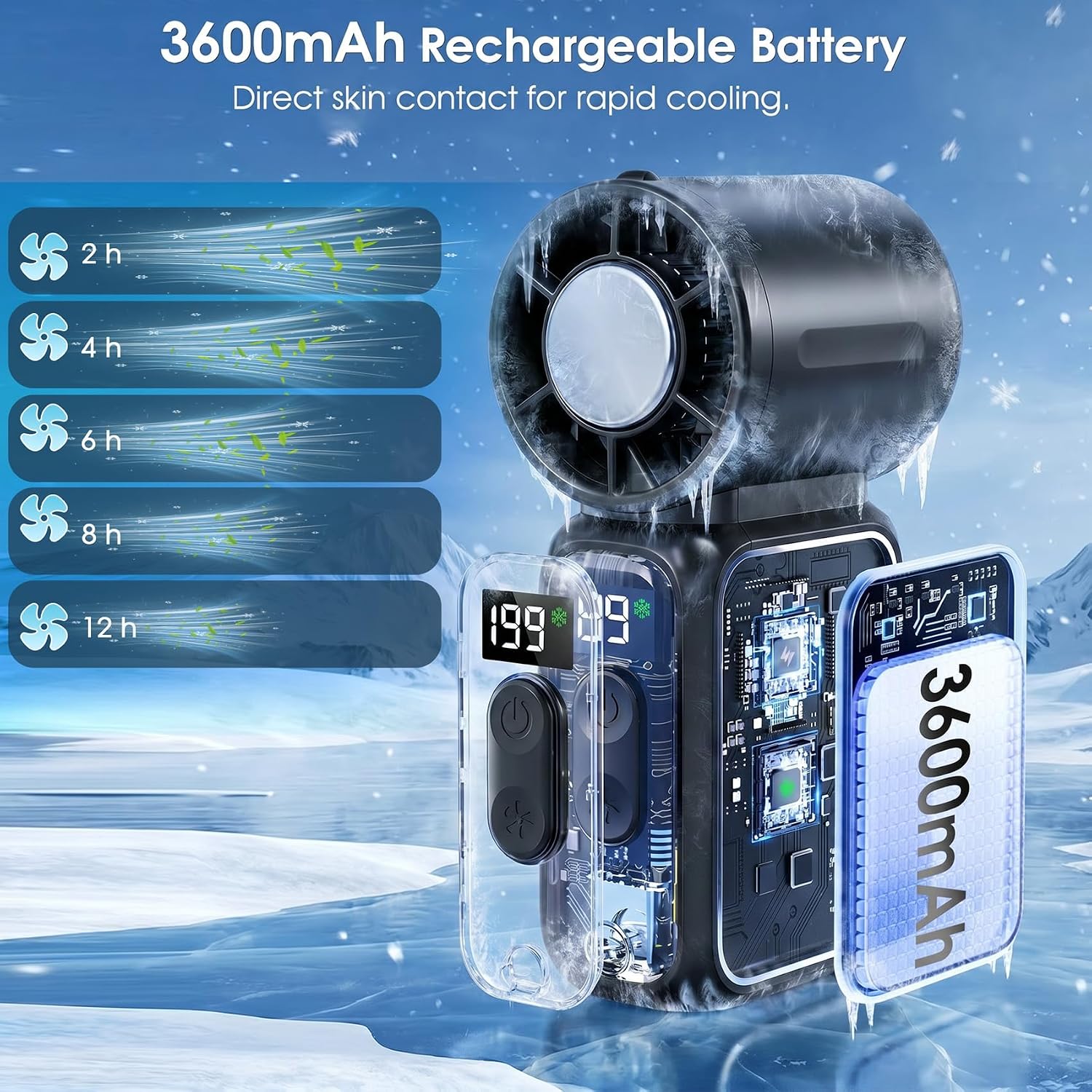 Thumbnail 2 de GlobalCrown Portable Handheld Fan 3600mAh with LED Torch