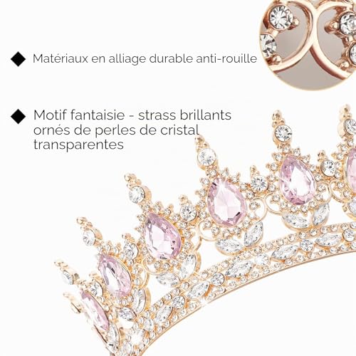 Detalle 2 de DRESHOW Diadème Rond en Cristal et Strass – Couronne Baroque pour Fille et Femme