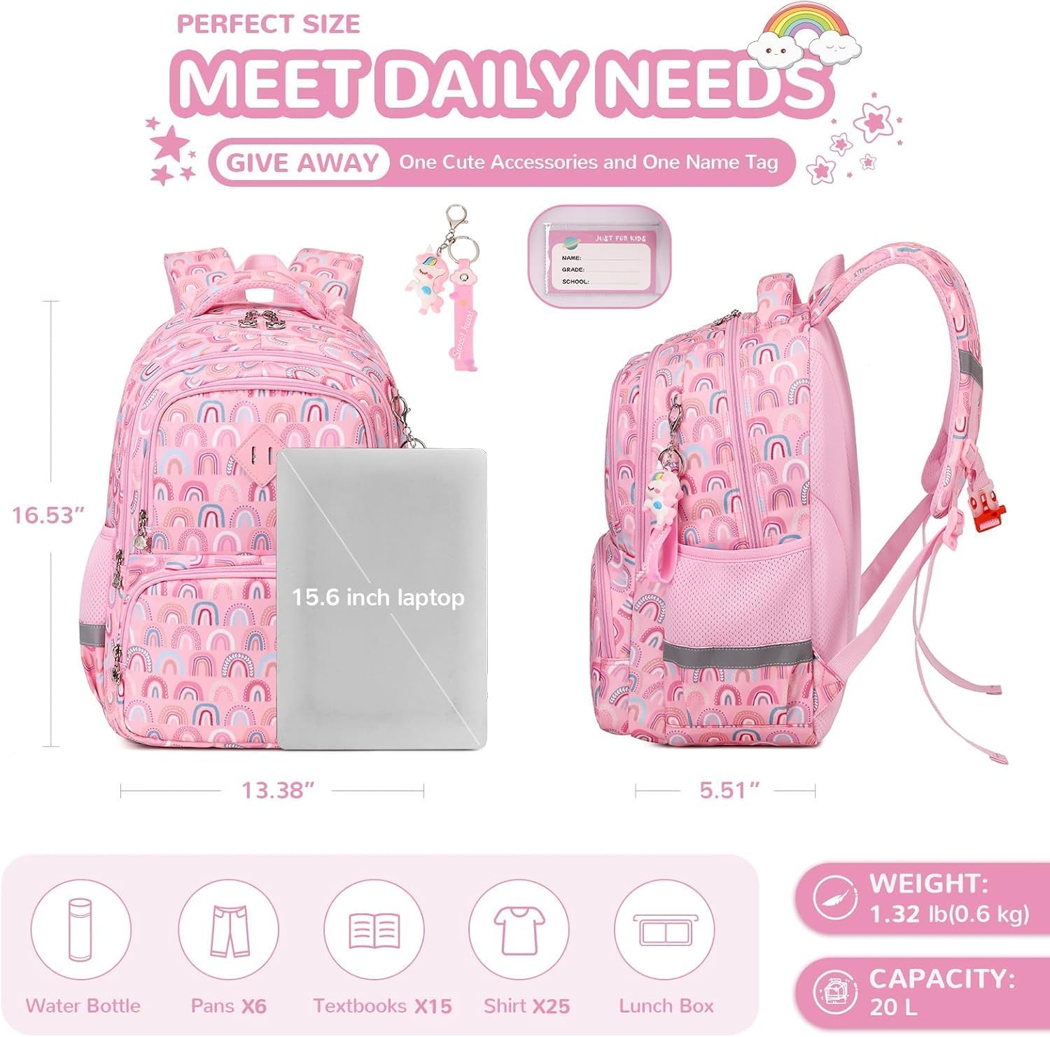 Thumbnail 2 de QIXIHU Girls School Bag: Lightweight, Water-Resistant Kawaii Backpack for Primary to Nursery