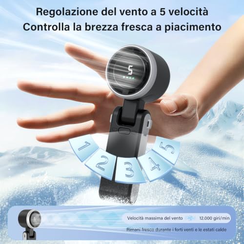Detalle 2 de KARFUN Ventilatore Portatile: Mini, Pieghvole a 180° con Display e USB