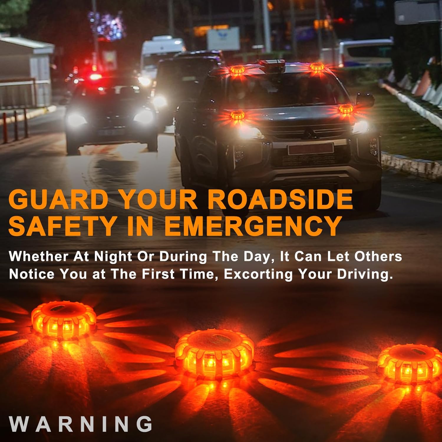 Detalle de USB-C Rechargeable LED Road Flares Emergency Lights with Magnetic Base (3-Pack) — USB C Rechargeable Road Flares Kit