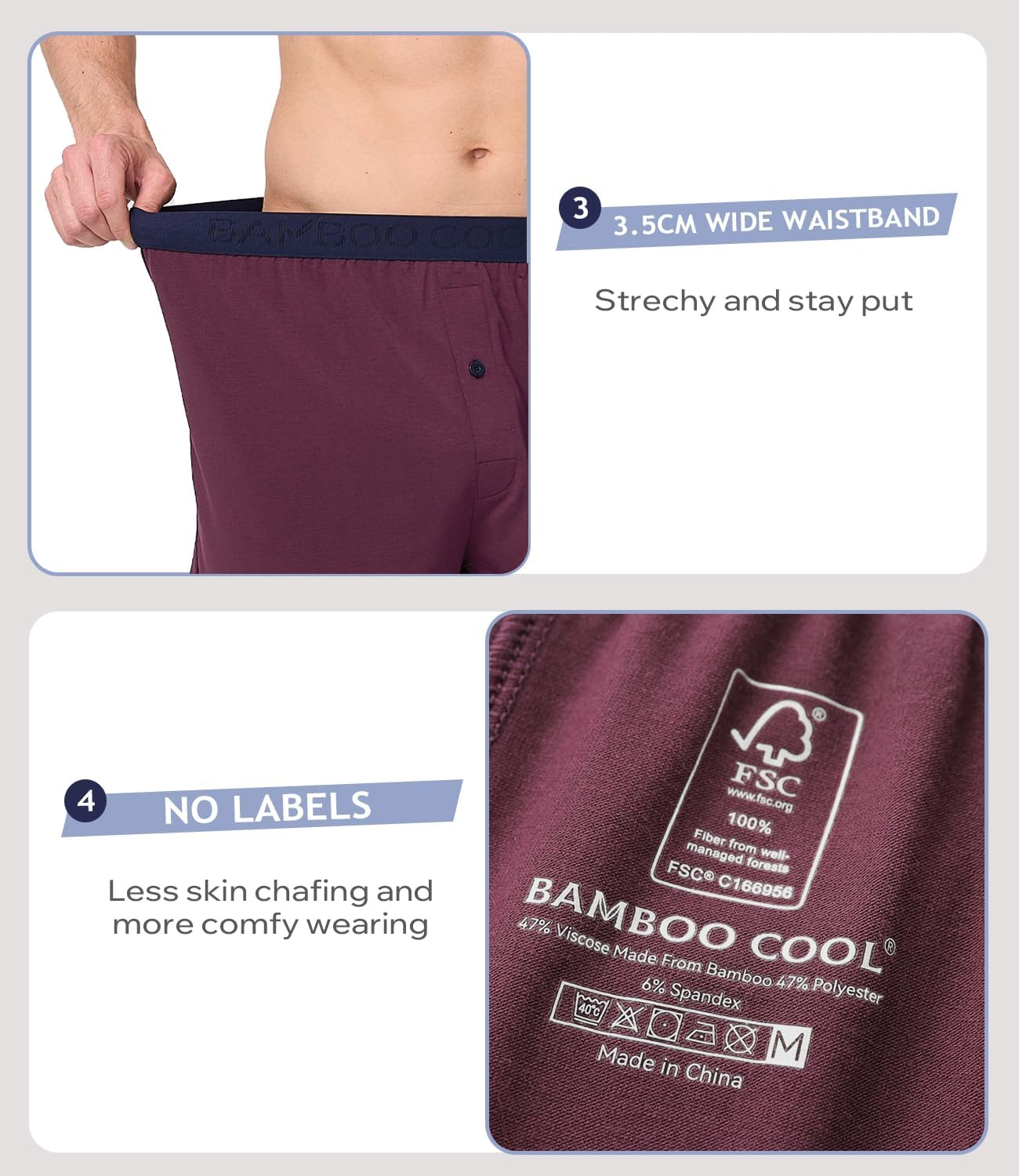 Detalle de BAMBOO COOL Men's Boxer Shorts 4-Pack