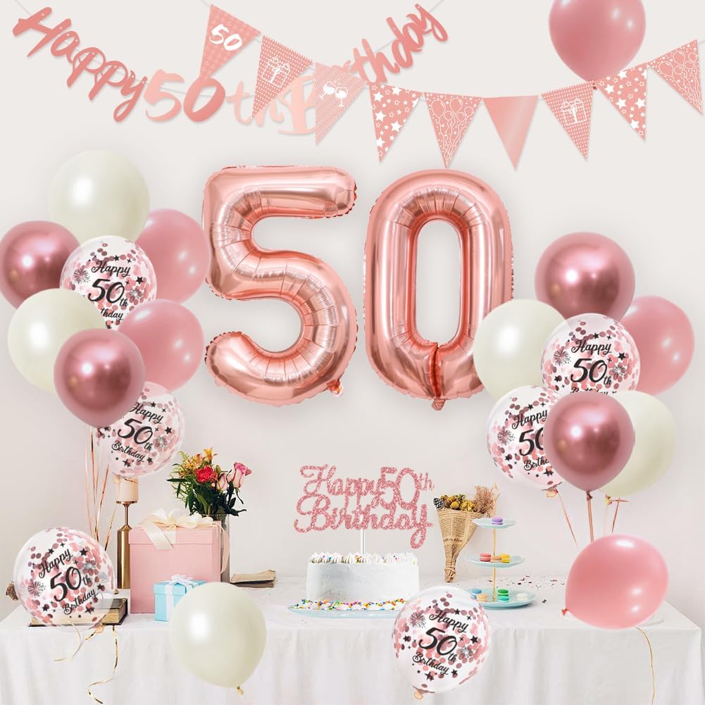 Detalle de 50th Birthday Decorations Retro Pink & Rose Gold Double Digits Set (50th Pink Birthday Set)