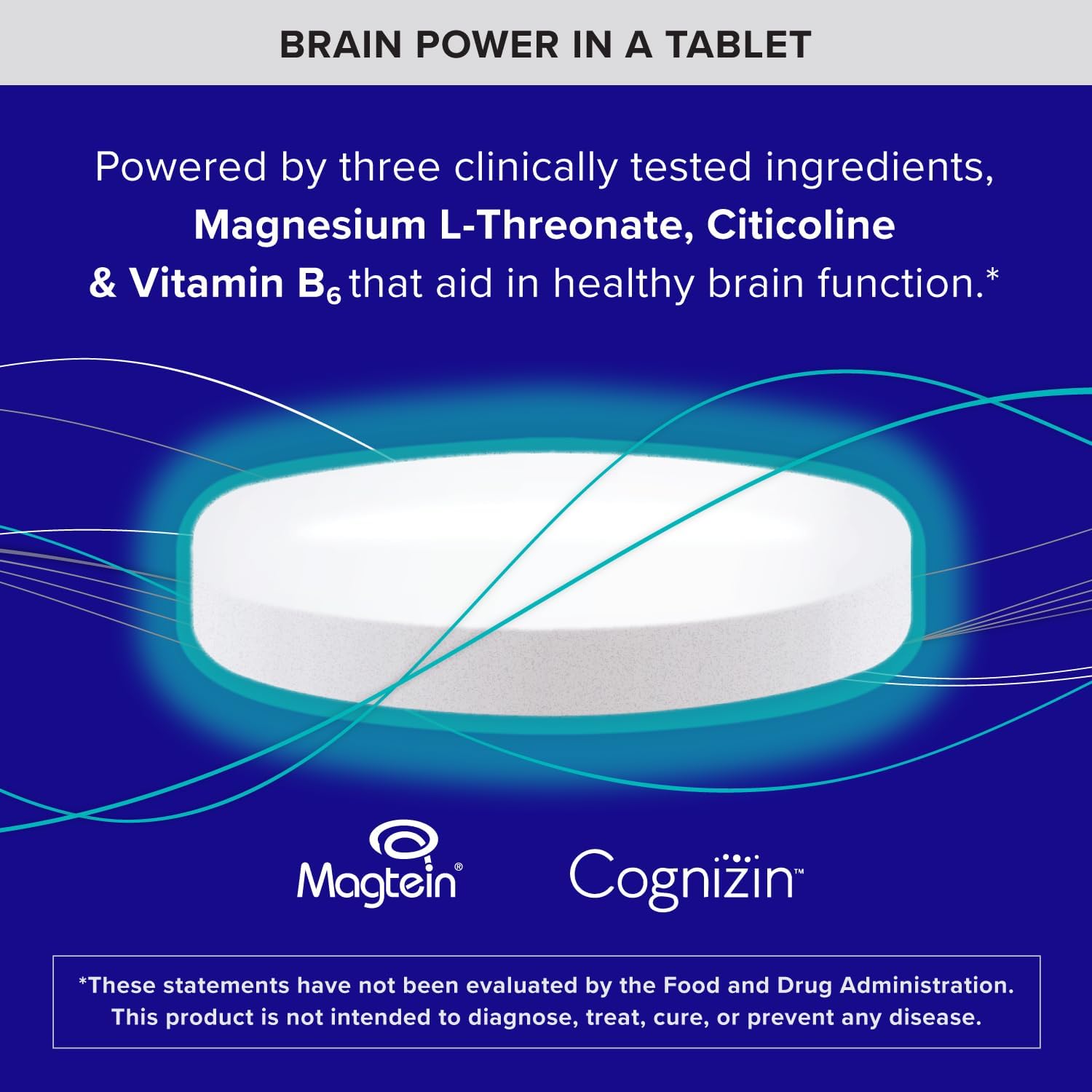 Detalle de Qunol Brain Health Memory Plus Tablets with Magtein, Cognizin & Vitamin B6, 60 Count