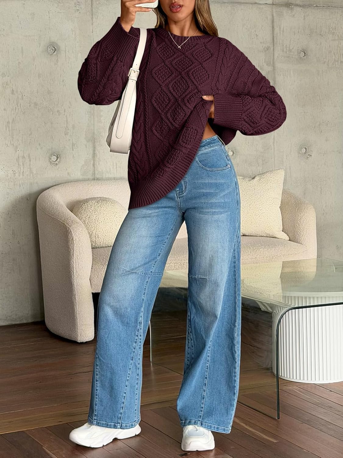 Detalle 2 de Trendy Queen TRDOSSE1008 Oversized Cable-Knit Sweater, Cotton-Acrylic Blend