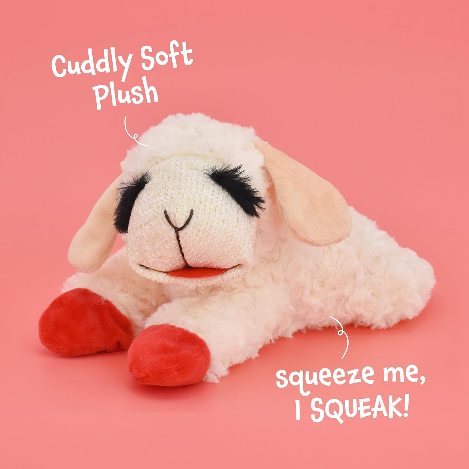 Detalle 2 de Multipet Lamb Chop Dog Plush Toy — 10” Cream Squeaky Plush for Small & Medium Dogs