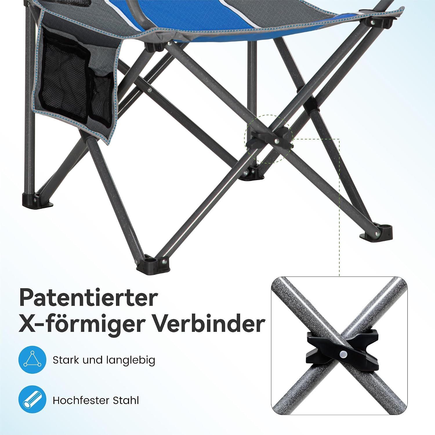 Detalle de LET’S CAMP Campingstuhl Klappstuhl faltbar mit Getränkehaltern & Tragetasche XL (bis 160 kg)
