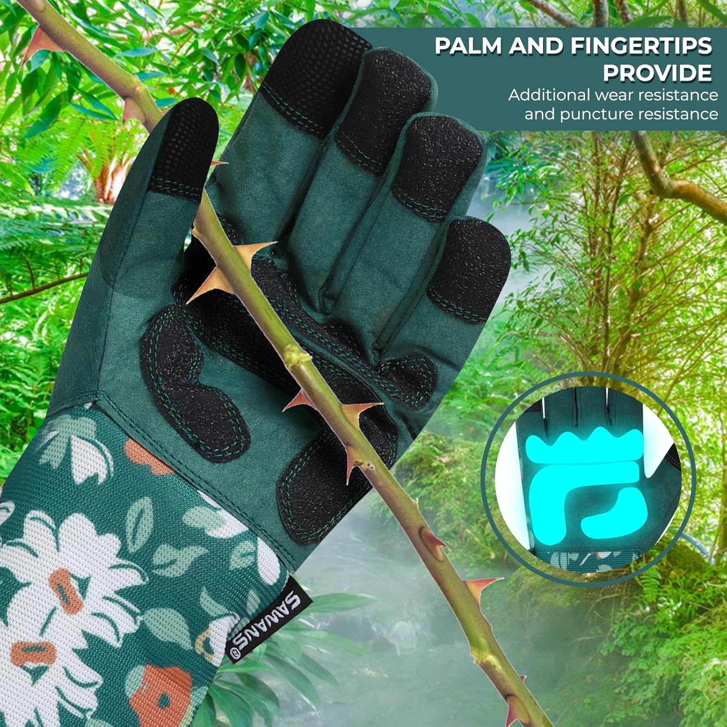 Thumbnail 3 de SAWANS Long Gardening Gloves (Green, M) – extra-long thorn-proof gloves with breathable comfort