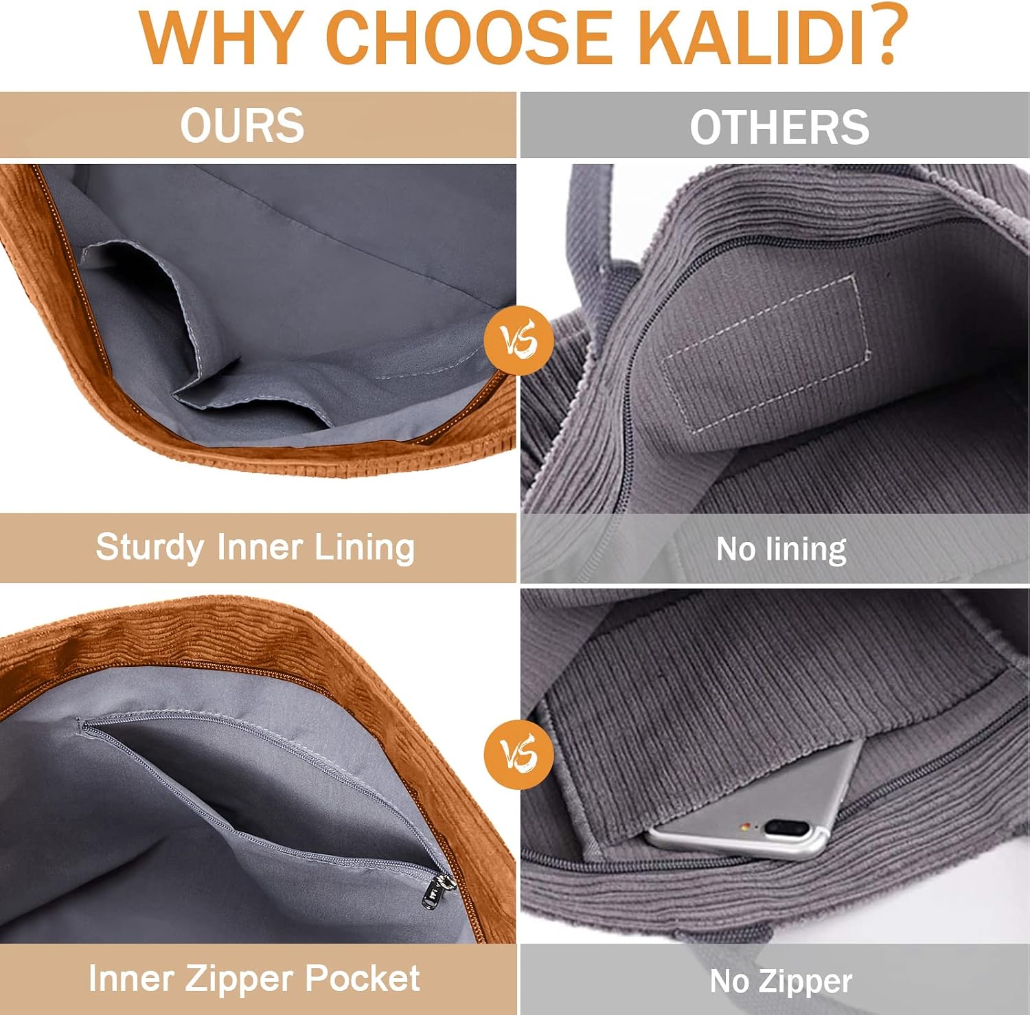 Thumbnail 6 de KALIDI Corduroy hobo bag 38 x 30.5 cm