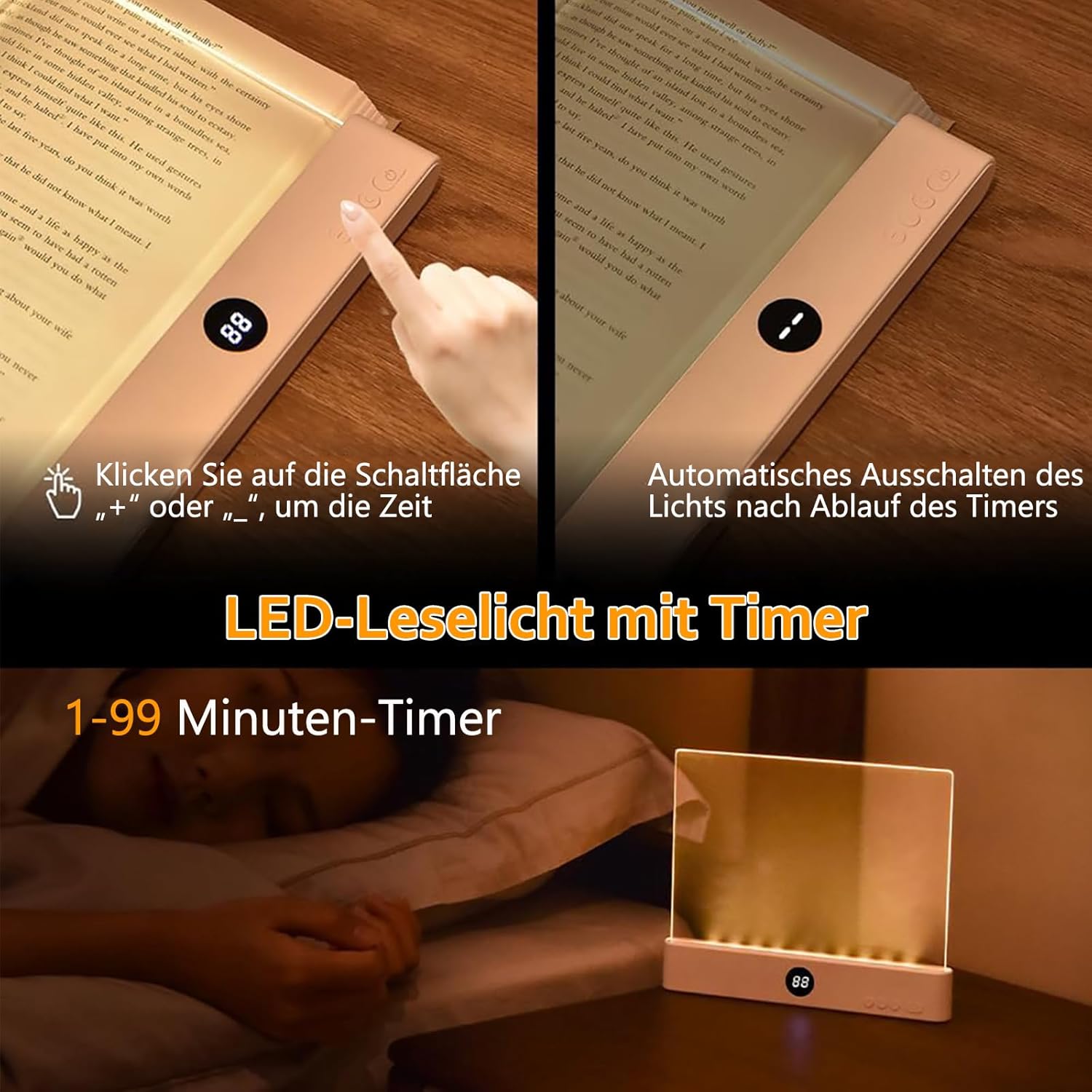 Thumbnail 2 de Maxspace Leselampe fürs Buch mit Timer, dimmbaren LEDs & 3 Lichtfarben (rosa)