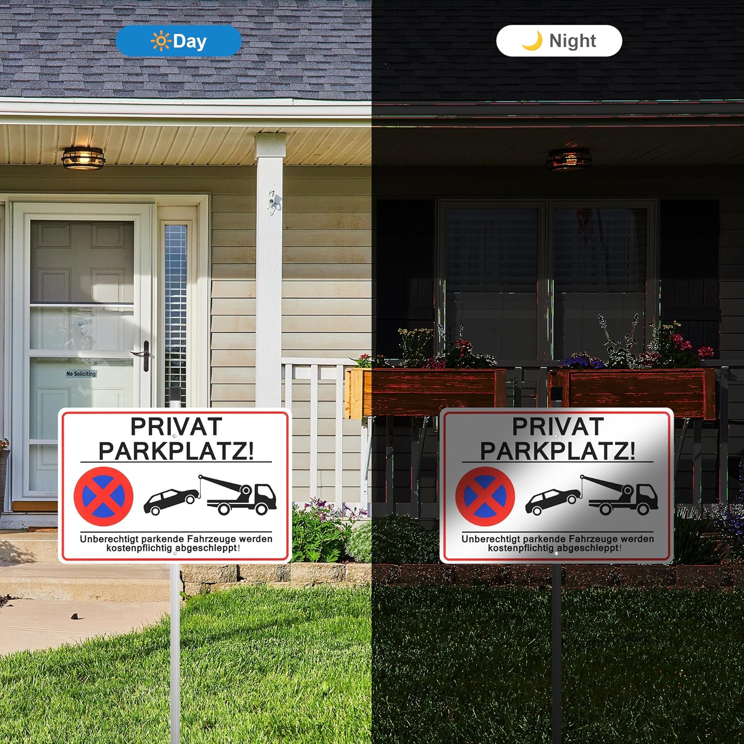 Thumbnail 4 de JIZZU Privatparkplatz Schild mit Pfosten, Aluminium 30x20 cm – „Parken verboten“ mit Hinweis auf Kostenpflicht und Abschleppen