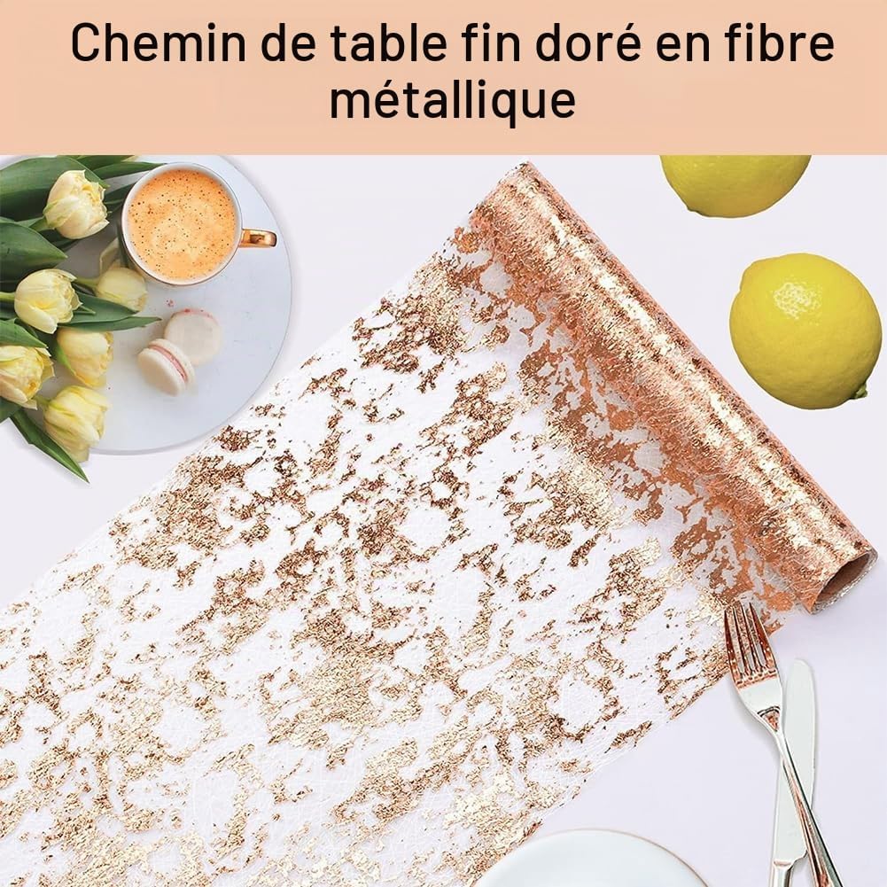 Detalle de AUAUY tafelloper met pailletten, roségoud, 10 m x 28 cm
