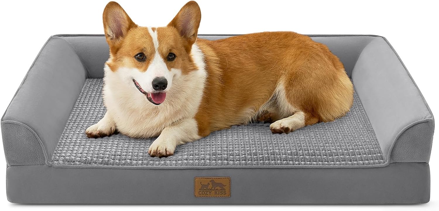 Detalle de Cosy Kiss orthopädisches Hundebett für große Hunde (U-Form, grau) mit wasserabweisendem Bezug
