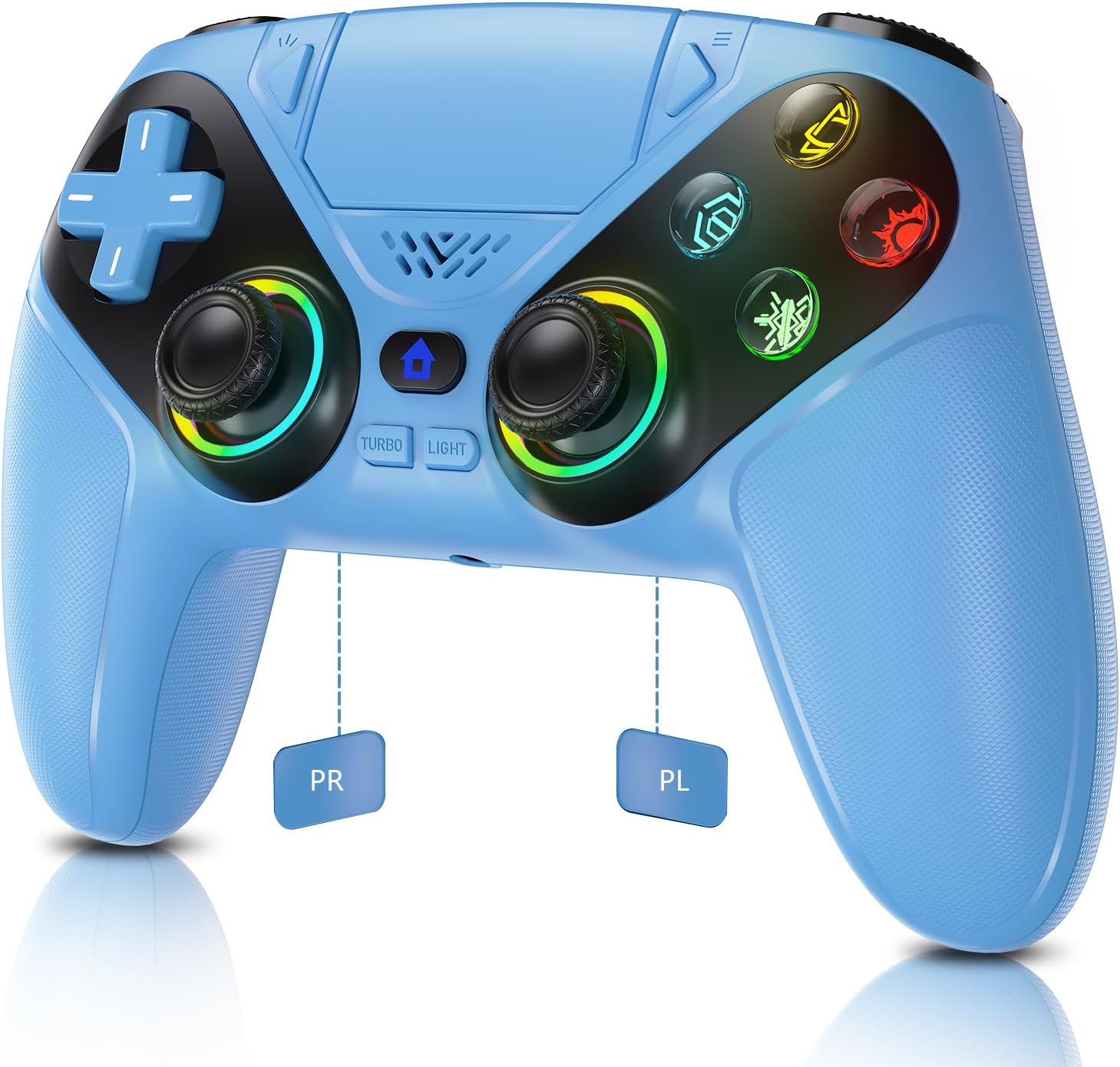 Detalle de Gamrombo RGB Wireless Controller for PS5/Pro/Slim & PC with Bluetooth, back buttons, turbo and dual vibration