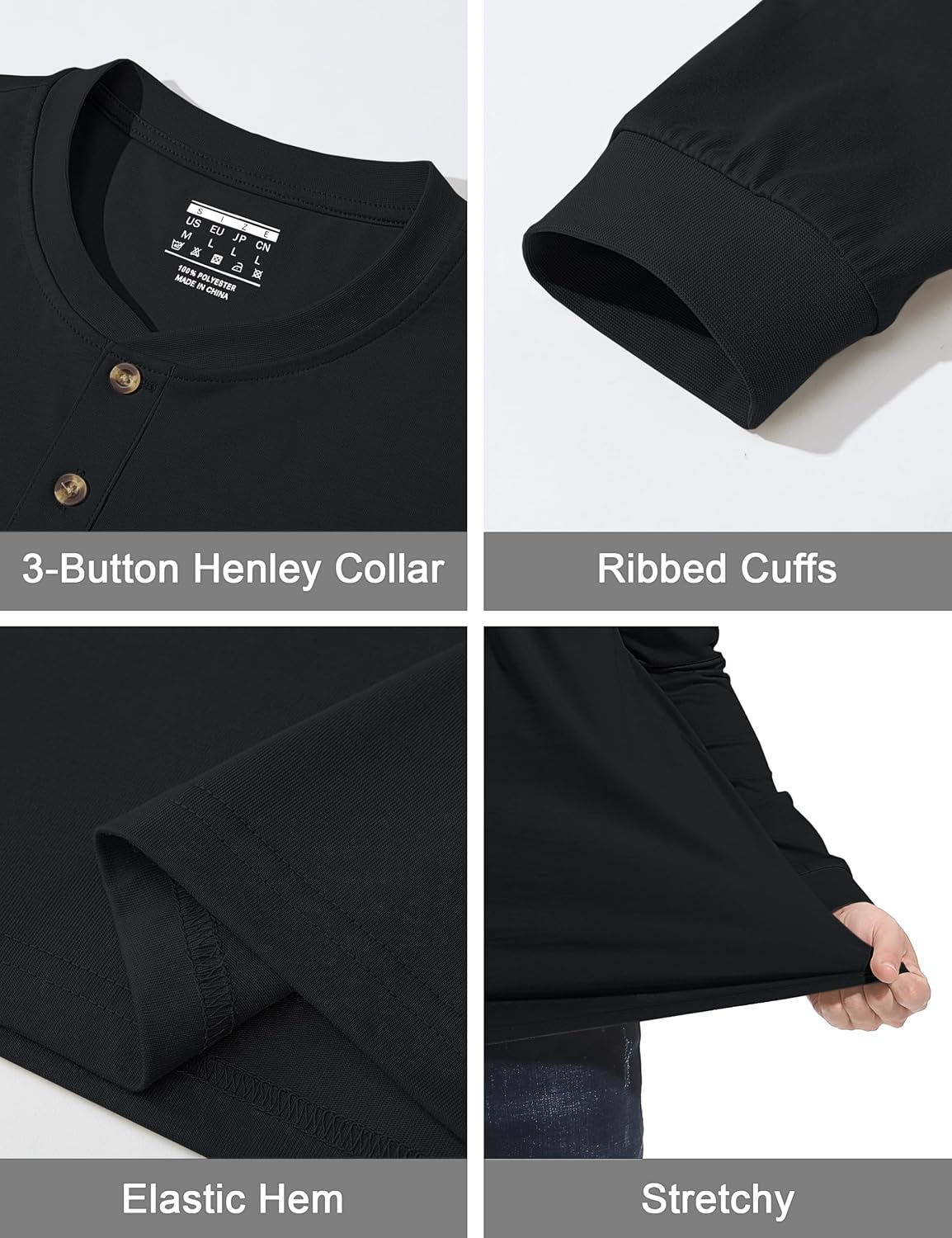 Thumbnail 6 de TACVASEN Men's Cotton Henley Shirt, Long Sleeve, 3-Button