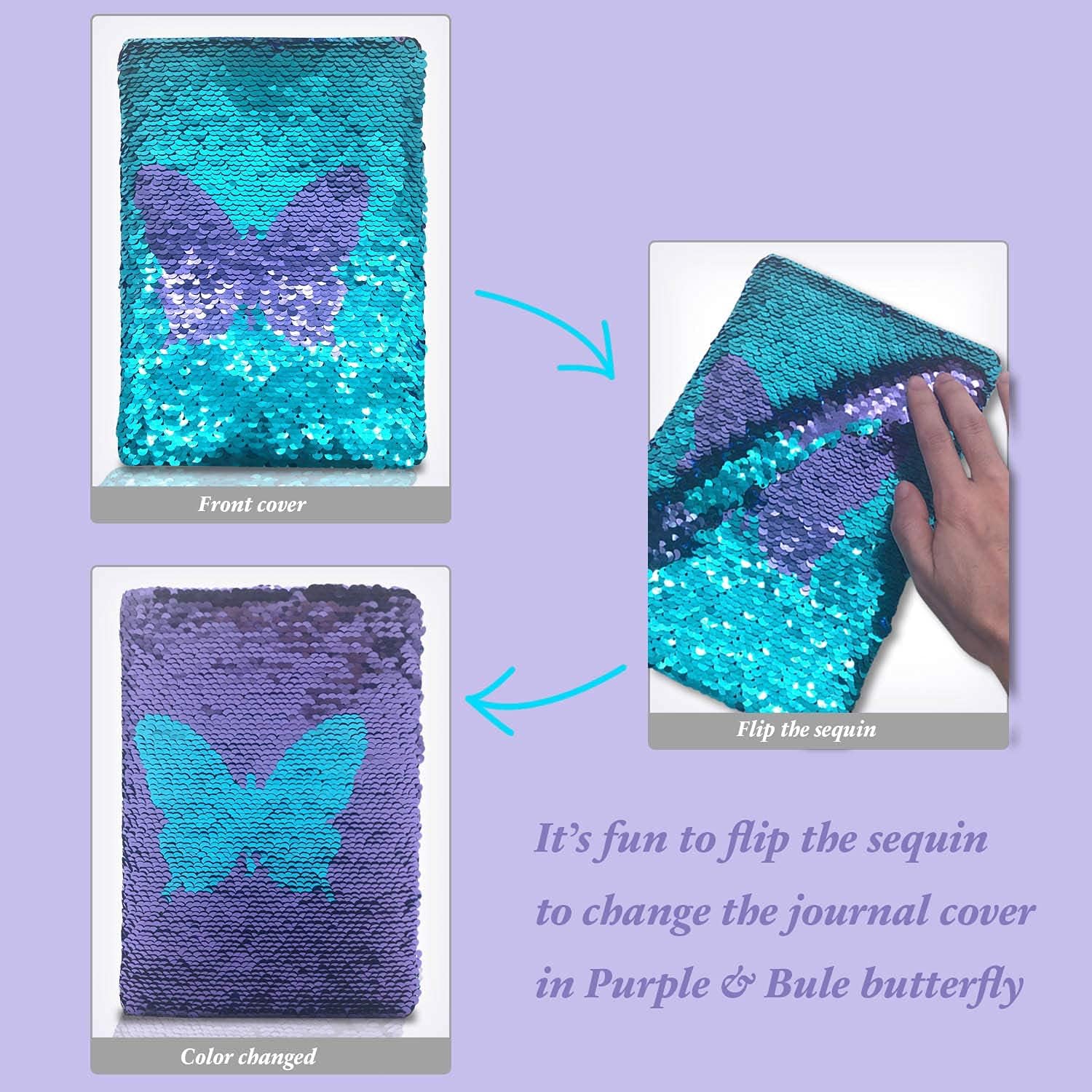 Detalle de GINMLYDA Sequin Secret Diary 8.5x5.5 inch 160‑page notebook 📔