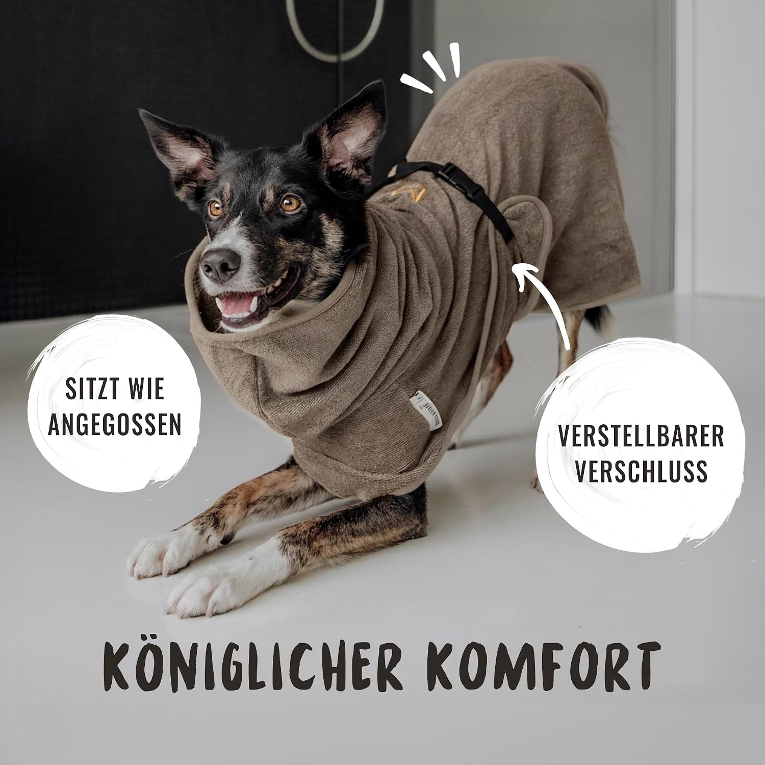 Detalle de Rudelkönig Hundebademantel XL aus 100% Baumwolle – saugstark, kuschelig und ideal für große Hunde