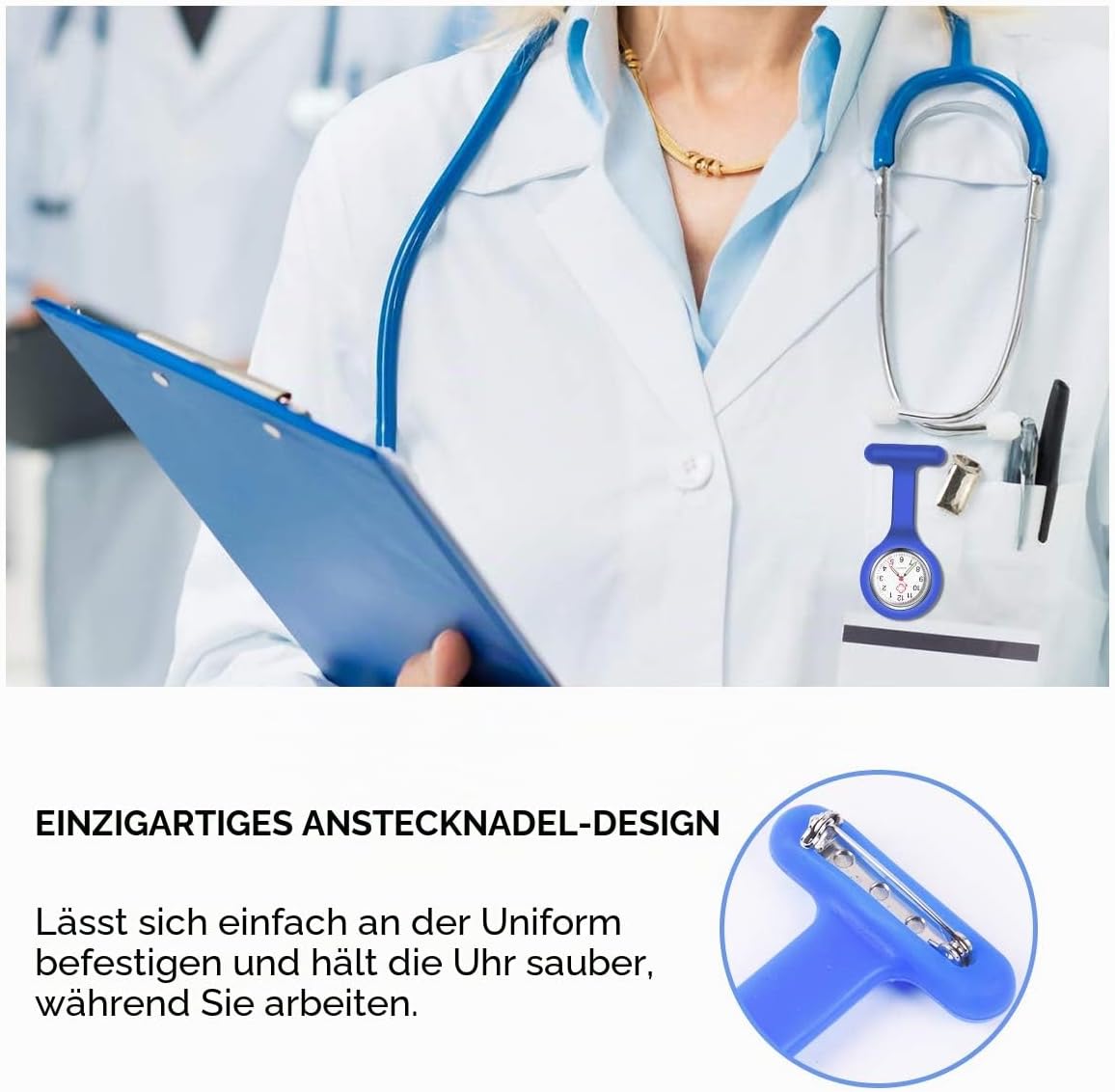 Thumbnail 4 de Vicloon Krankenschwester-Uhren (3er-Set) mit Clip, Silikonhülle und Glow-Pointer – für Pflegepersonal & Ärzte