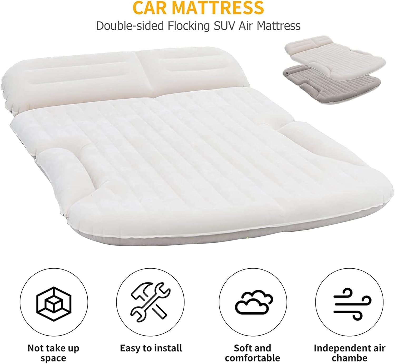 Detalle de KMZ KMZL001 SUV Air Mattress, Double-Sided Flocking, Pump and 2 Pillows