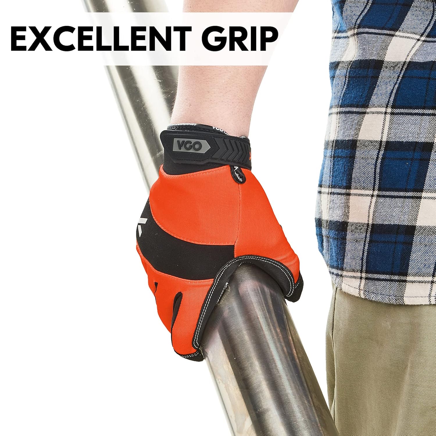 Thumbnail 2 de Vgo… Guanti da lavoro uomo in pelle touchscreen con silicone antiscivolo (Taglia XL, arancione) – 1 paio