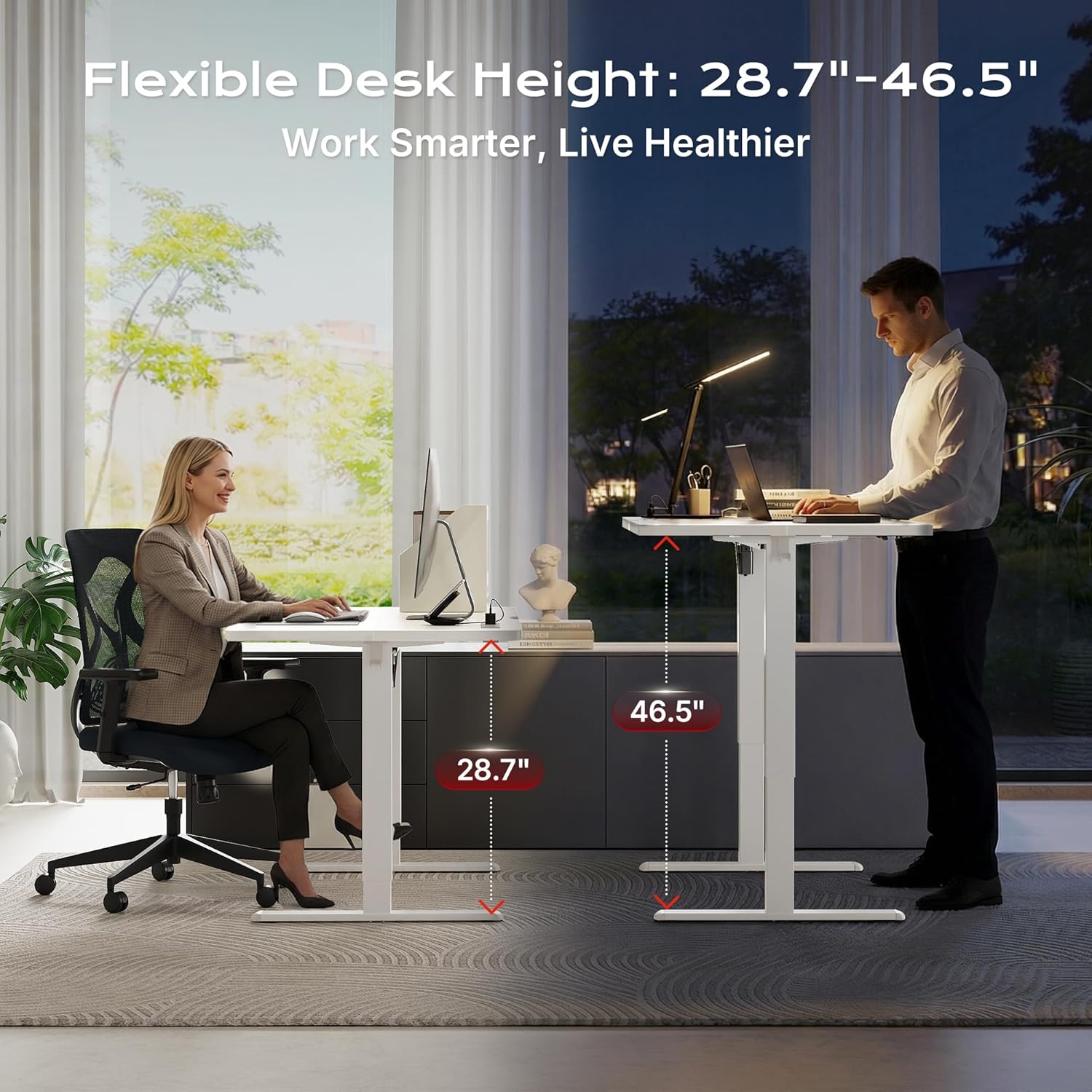 Detalle de Huuger 63 x 24 Inch Electric Standing Desk with Outlets and USB-C (White)