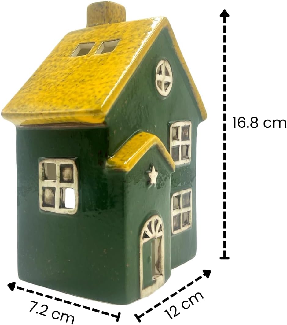 Thumbnail 1 de Cello Seaside Lodge Tealight ceramic house candle holder (green & yellow)