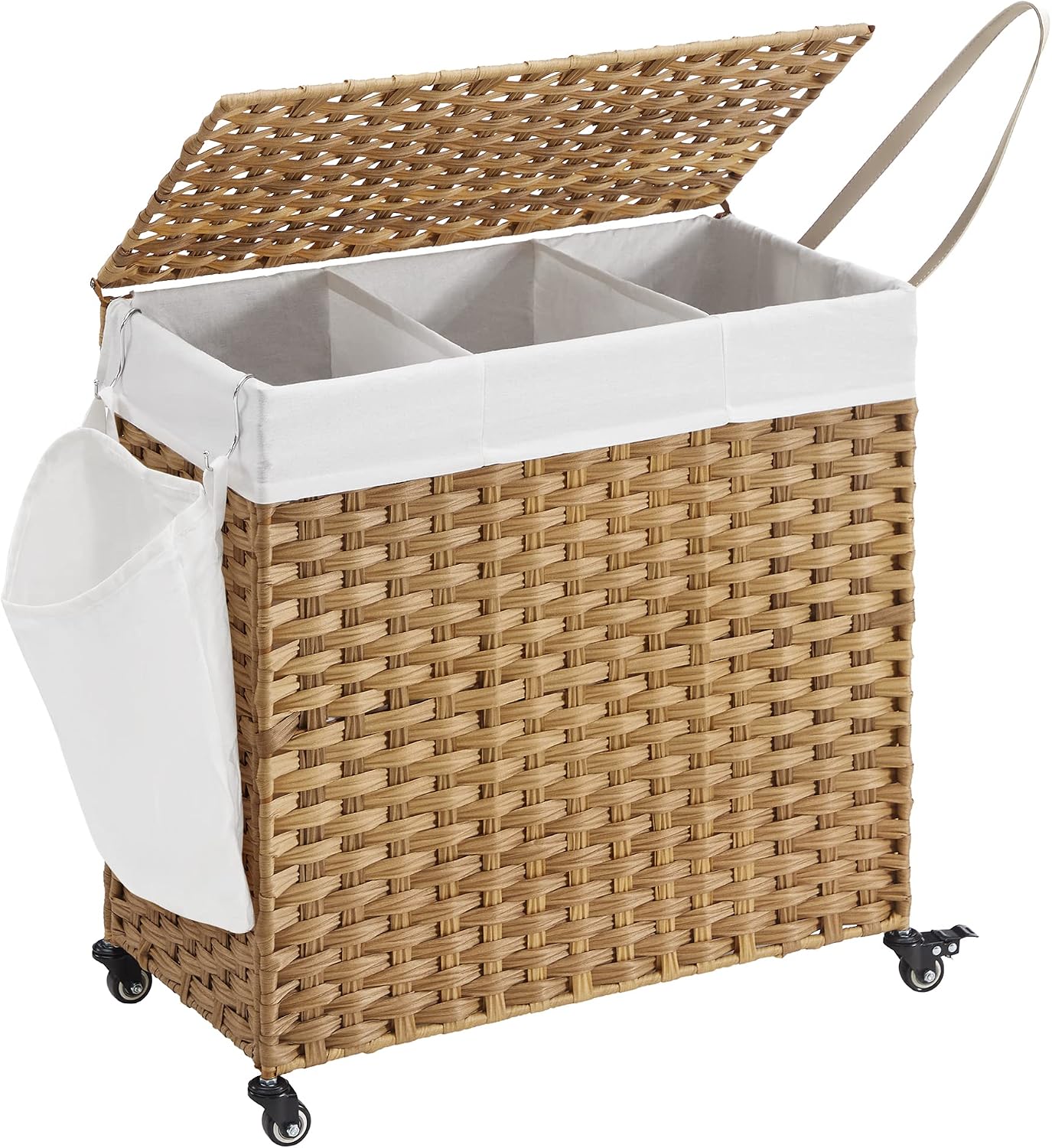 Detalle de SONGMICS LCB363N01 wasmand met rotanlook, deksel en afneembare waszak