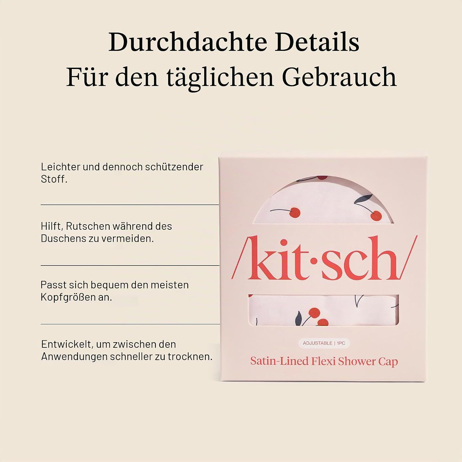 Detalle de Kitsch Luxuriöse Duschhaube für Damen – Wiederverwendbar, wasserdicht und verstellbar