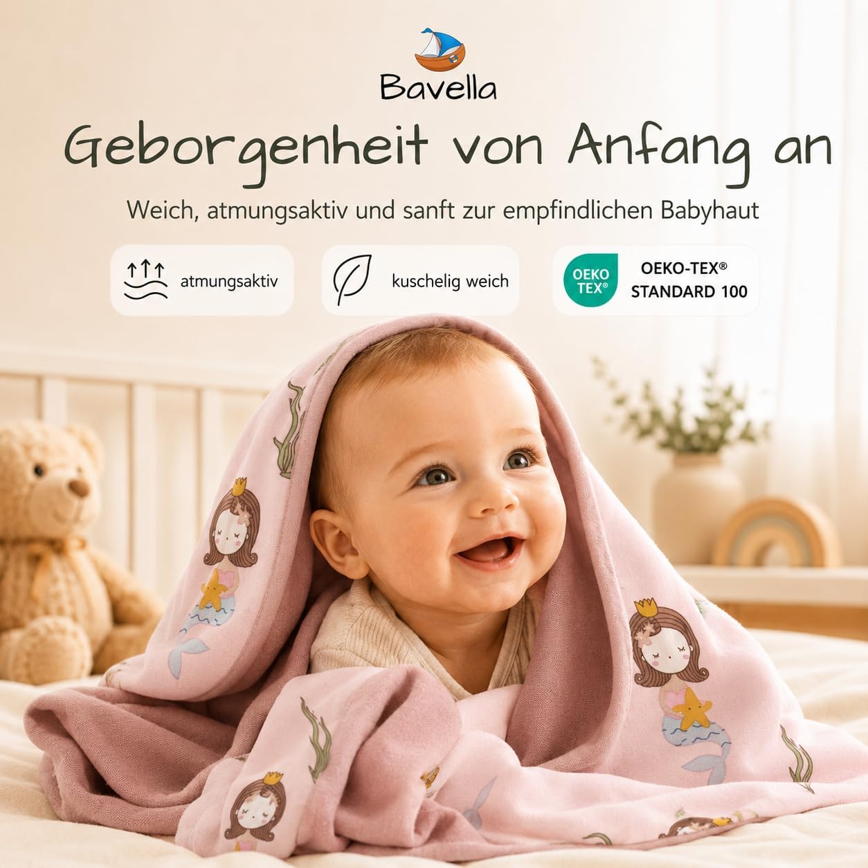 Detalle de Bavella 2er Set XXL Musselin Baby Decke & Tuch – 120 × 120 cm, ÖKO-TEX zertifiziert