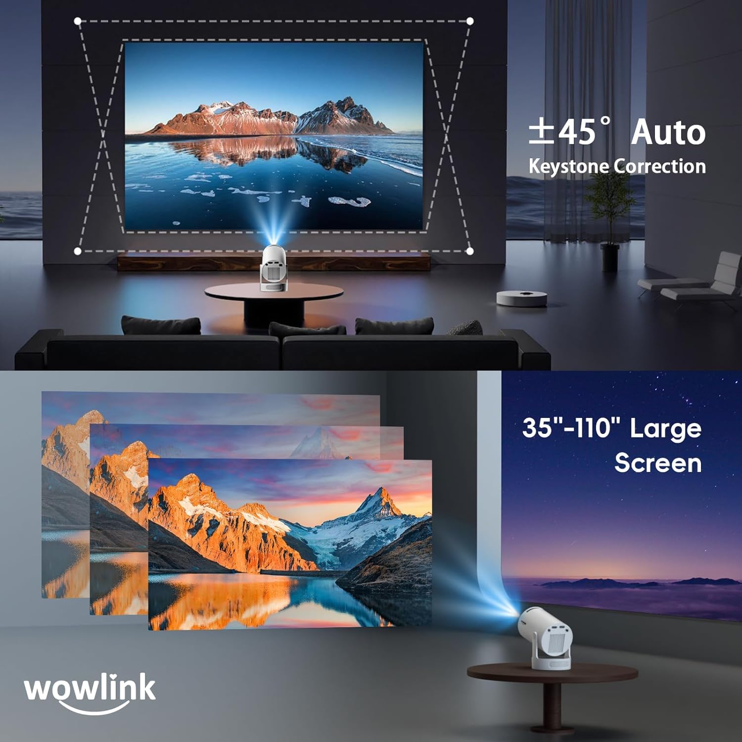 Thumbnail 5 de [Built-in Apps & 2026 Upgraded] Mini Projector with WiFi 6 & Bluetooth 5.4 (W210-style) — Portable 4K/1080P, Auto Keystone, 180° Rotatable, White