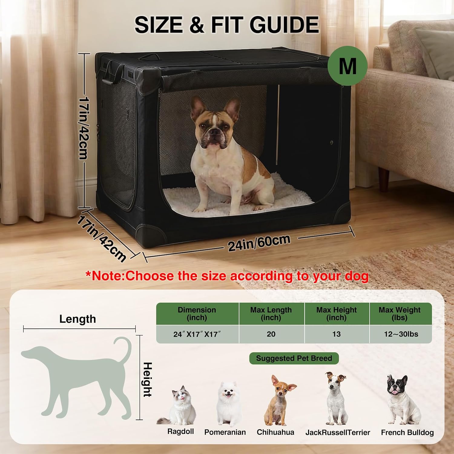 Detalle de derimkcoa 60 x 42 x 42cm Collapsible Travel Dog Crate (Black) – Portable soft kennel up to 13.5kg